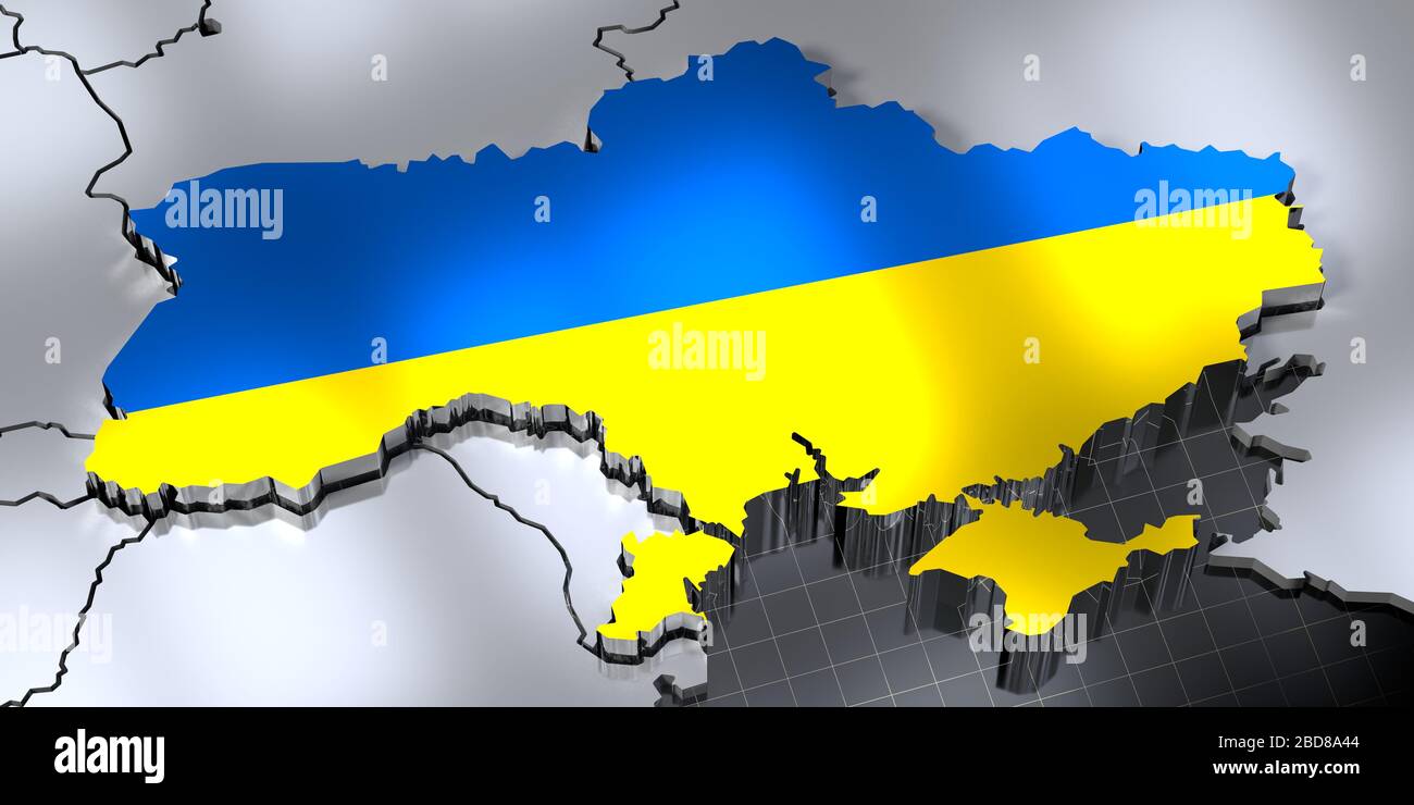 Ukraine - country borders and flag - 3D illustration Stock Photo
