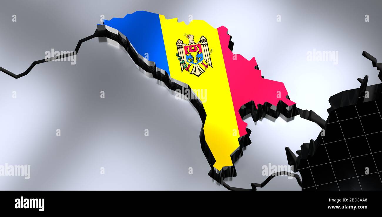 Moldova - country borders and flag - 3D illustration Stock Photo