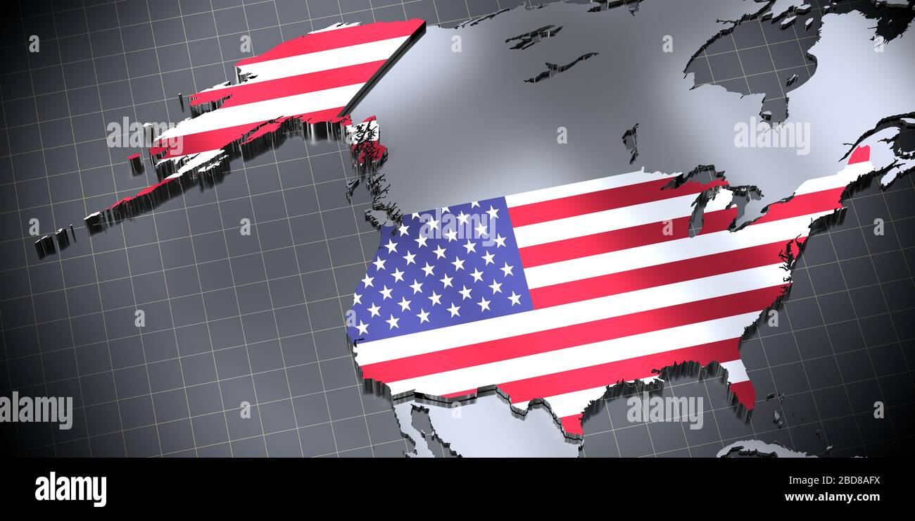 USA/ United States of America - country borders and flag - 3D illustration Stock Photo