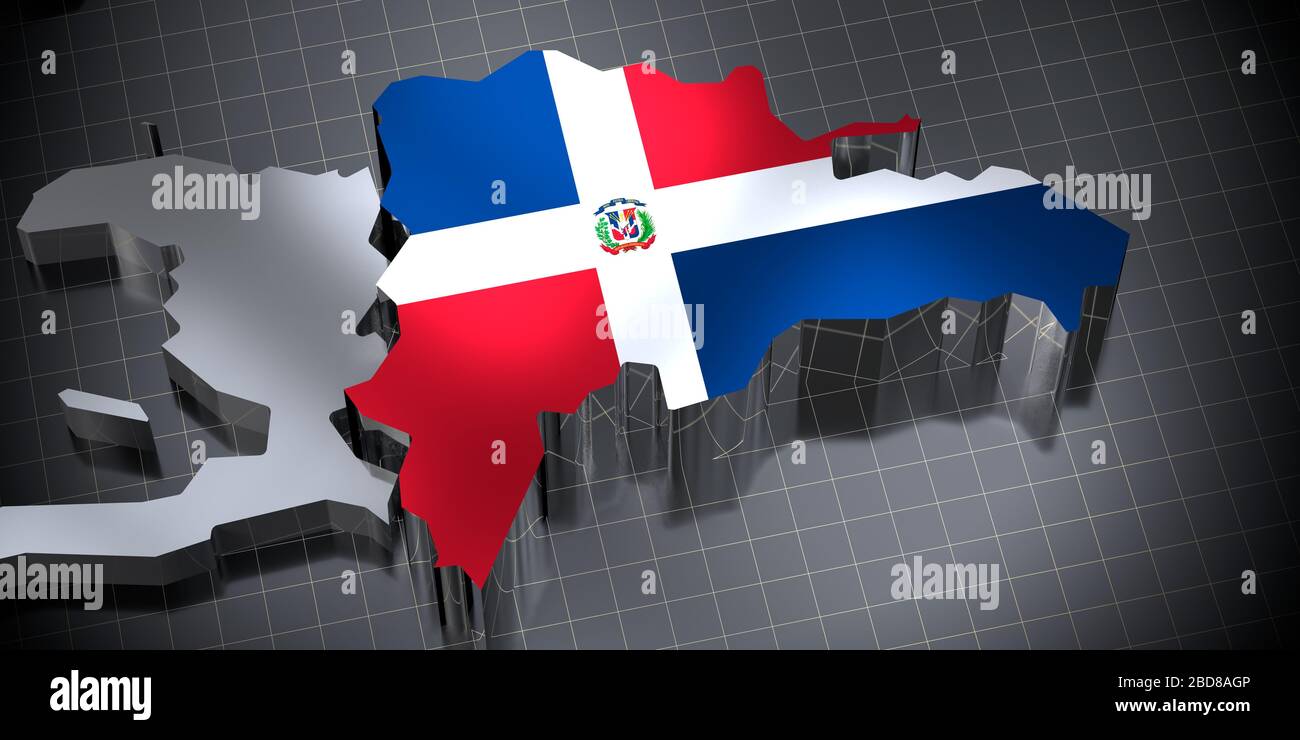 Dominican Republic country borders and flag 3D illustration Stock