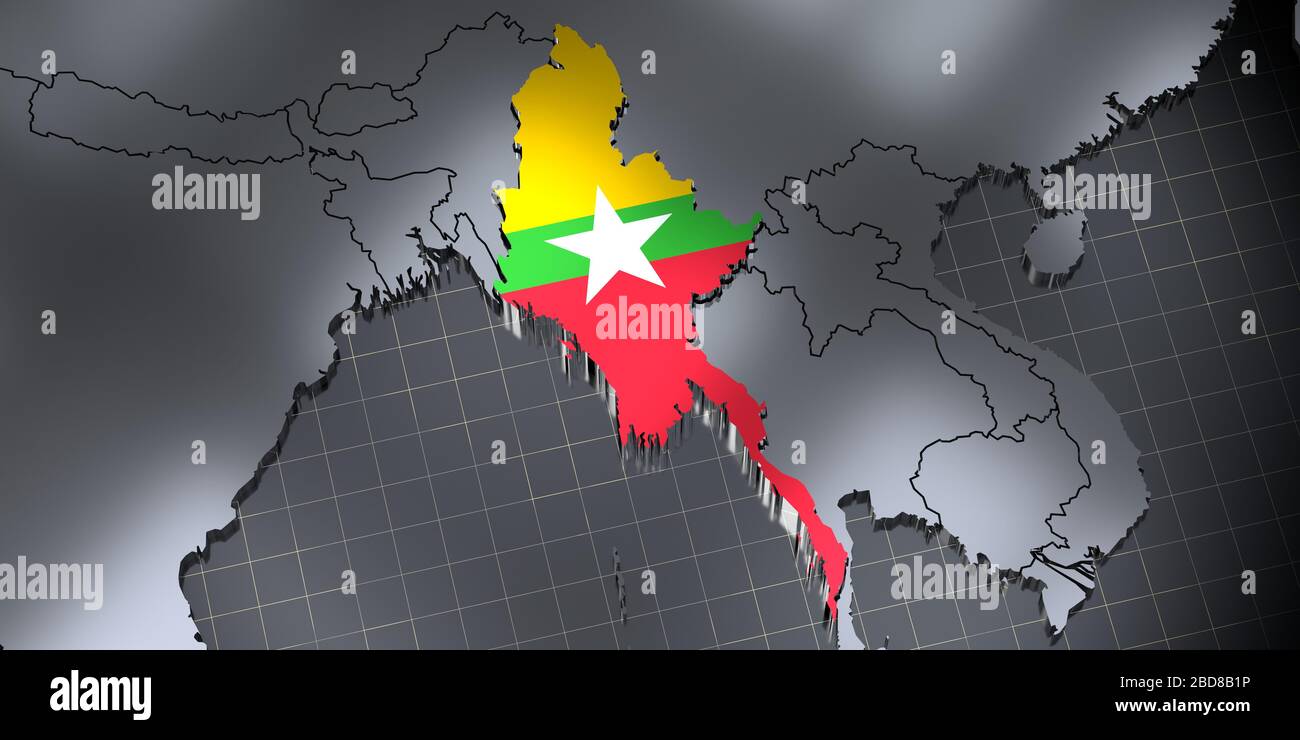 Myanmar - borders and flag - 3D illustration Stock Photo - Alamy