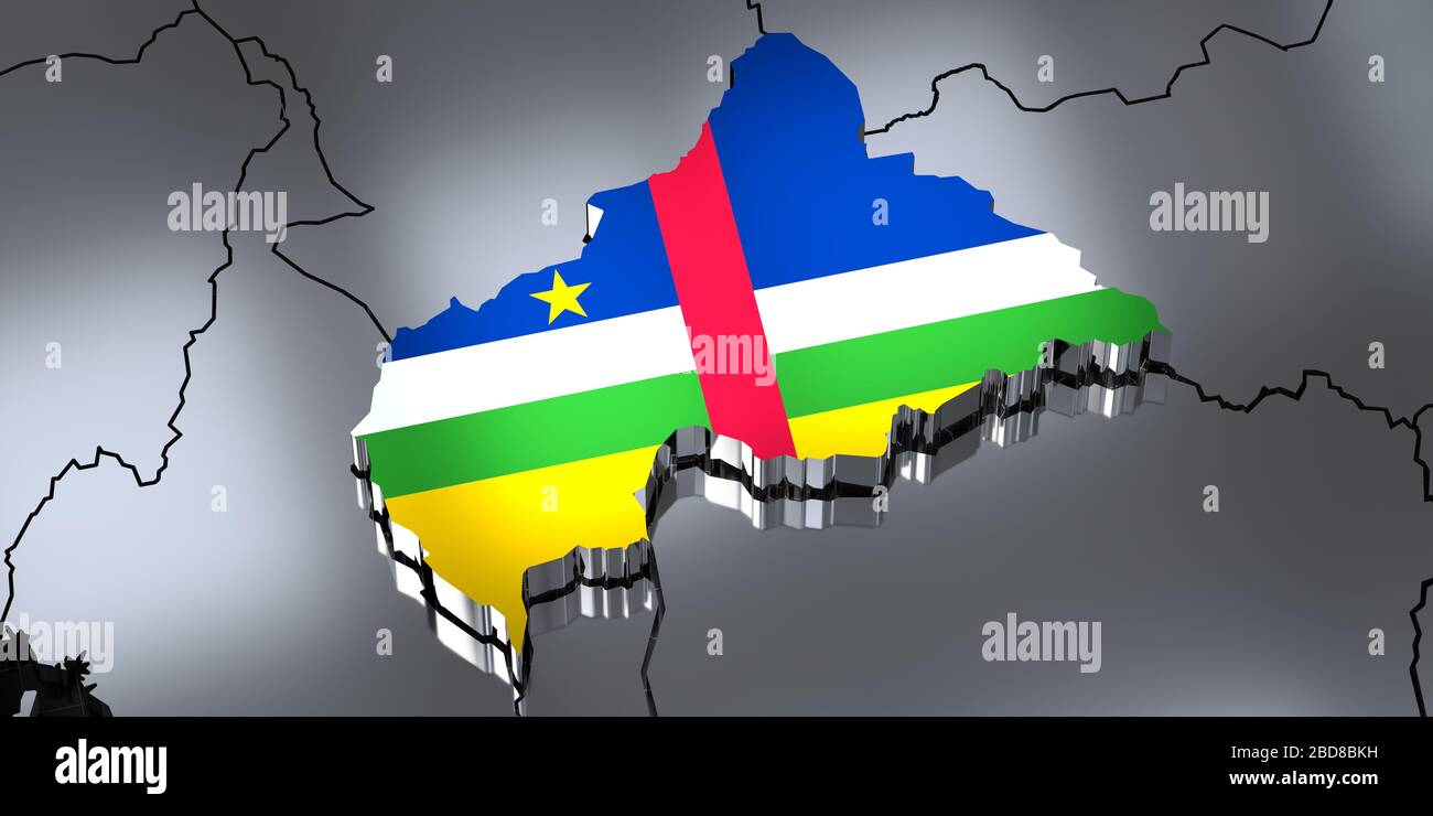 Central African Republic - borders and flag - 3D illustration Stock ...