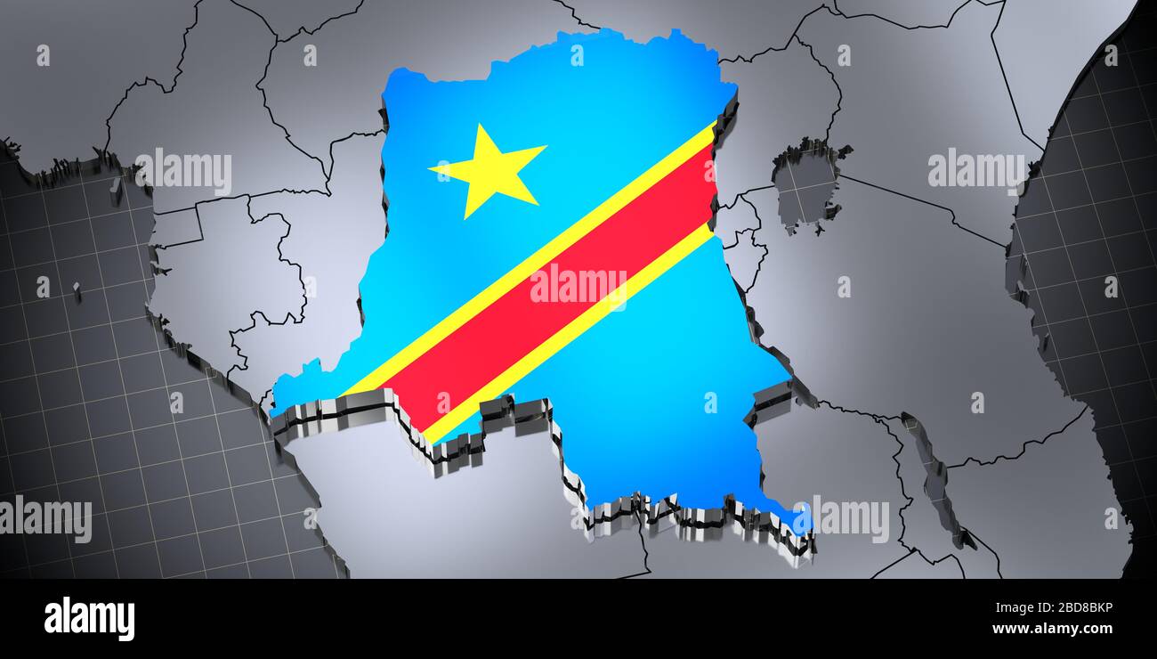 Democratic Republic of the Congo - borders and flag - 3D illustration Stock Photo
