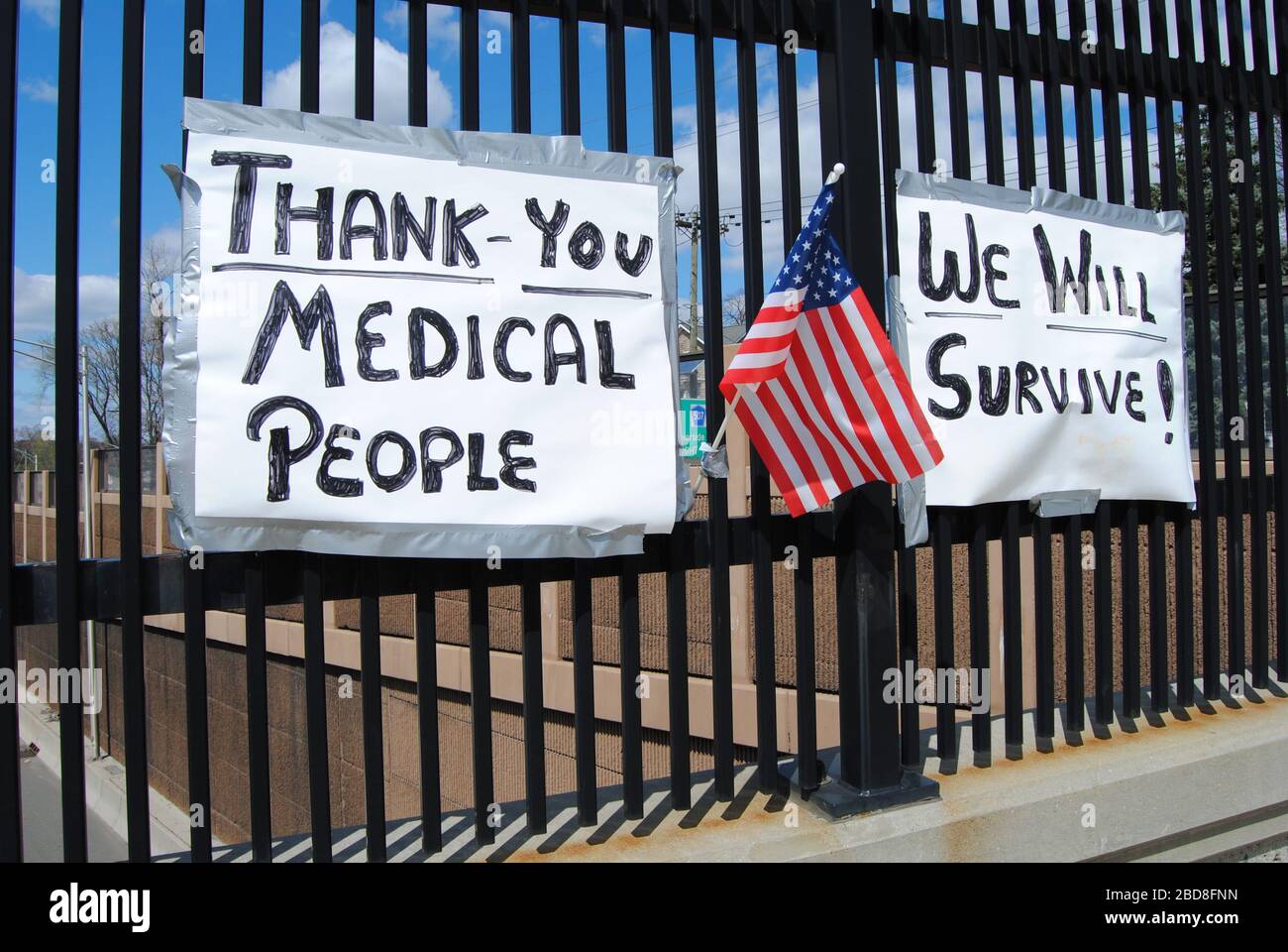 Rutherford, New Jersey / USA - April 01 2020: Signs of thanks and encouragement amid the novel coronavirus (COVID-19) pandemic. Stock Photo