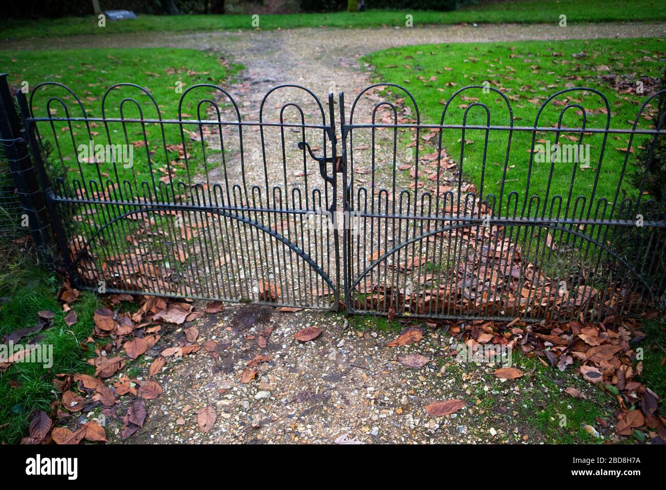 Wrought iron gate entrance to the walled garden at Chawton House Garden ...