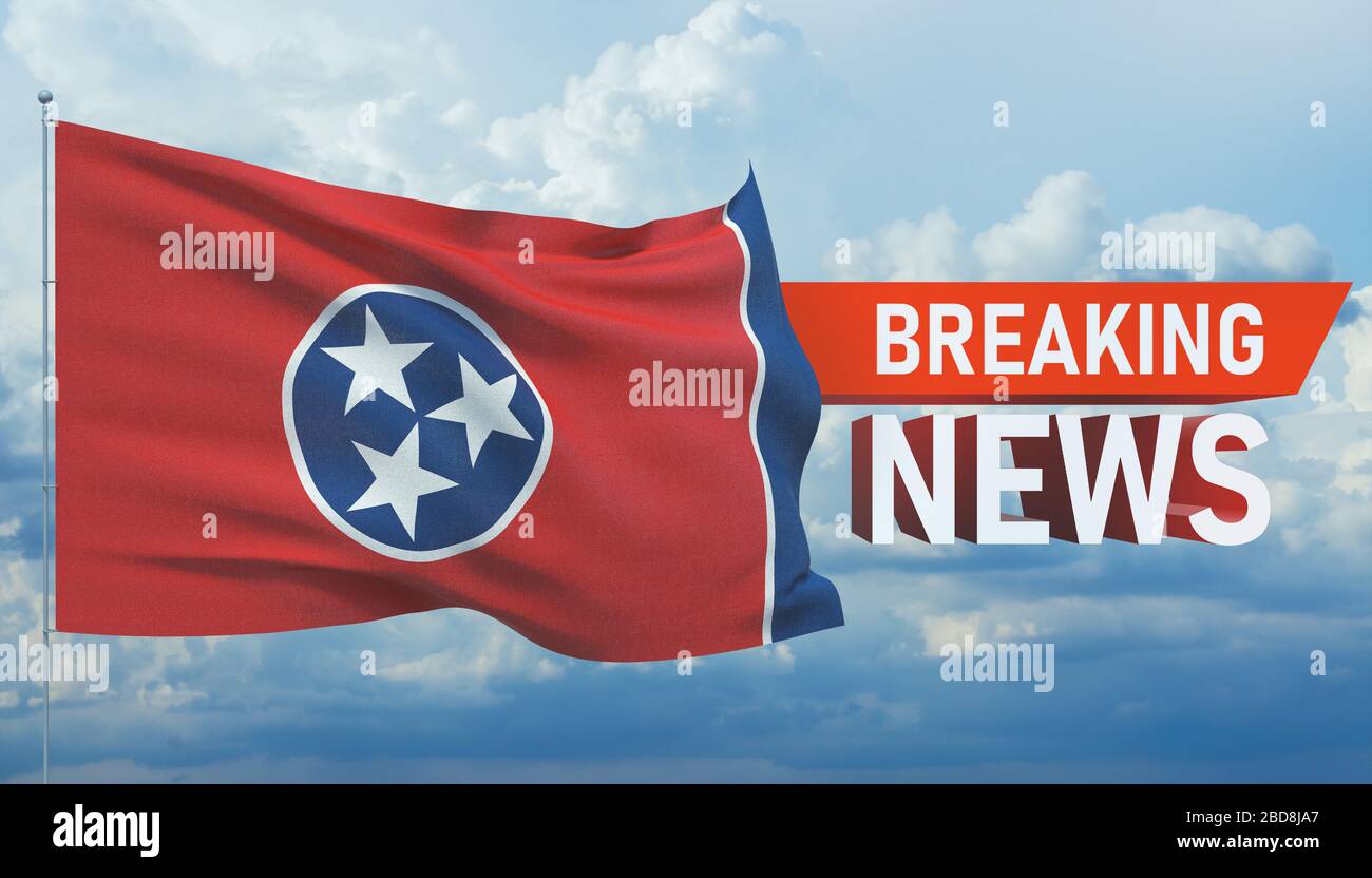 Breaking news. World news with background waving flag of the states of