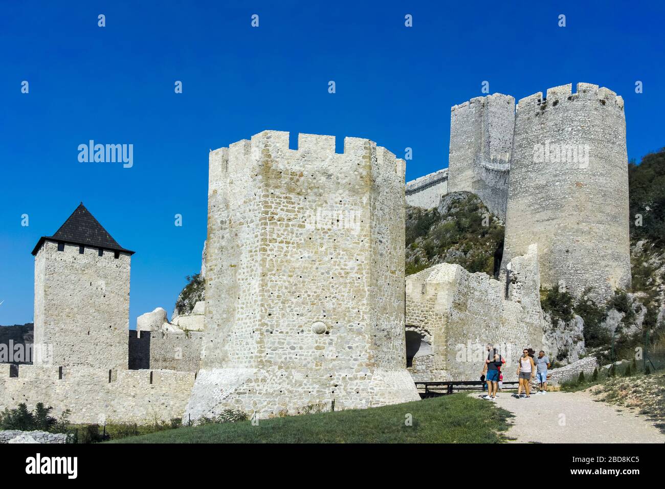 GOLUBAC, SERBIA - AUGUST 11, 2019: Golubac Fortress -  medieval fortified town on the south side of the Danube River, Serbia Stock Photo