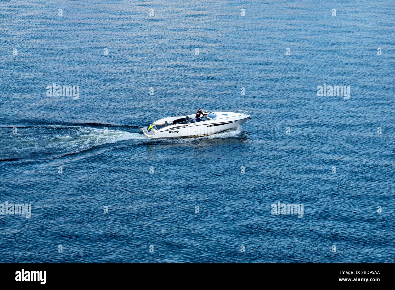 Aerial view of a speed boat Stock Photo