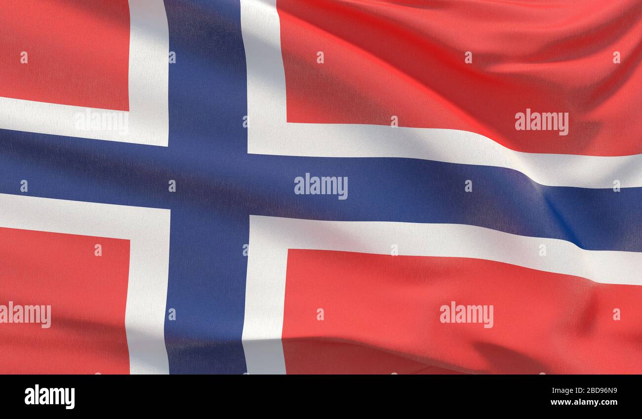 Waving national flag of Norway. Waved highly detailed close-up 3D ...