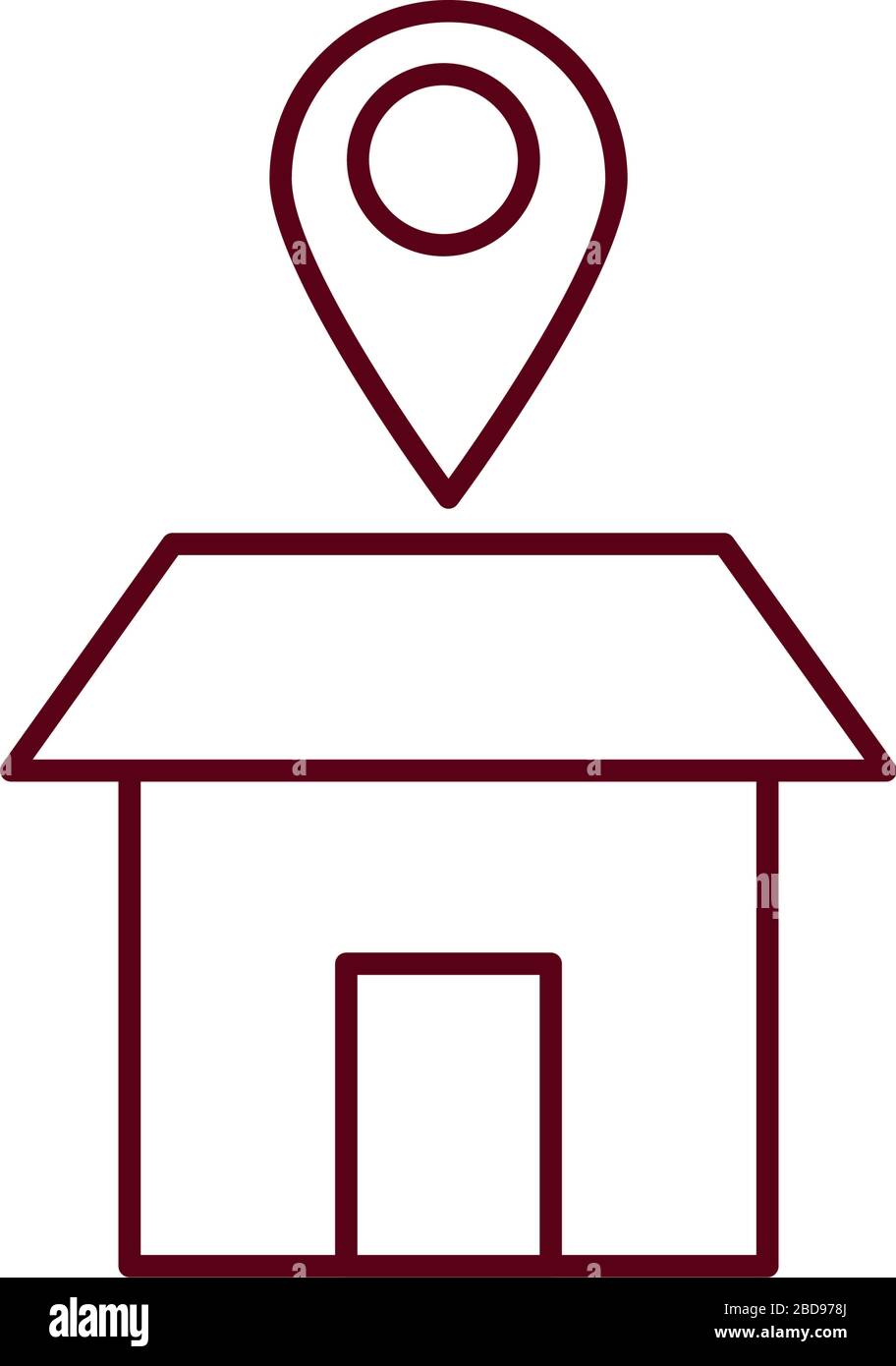 house and location pin icon over white background, line style, vector ...