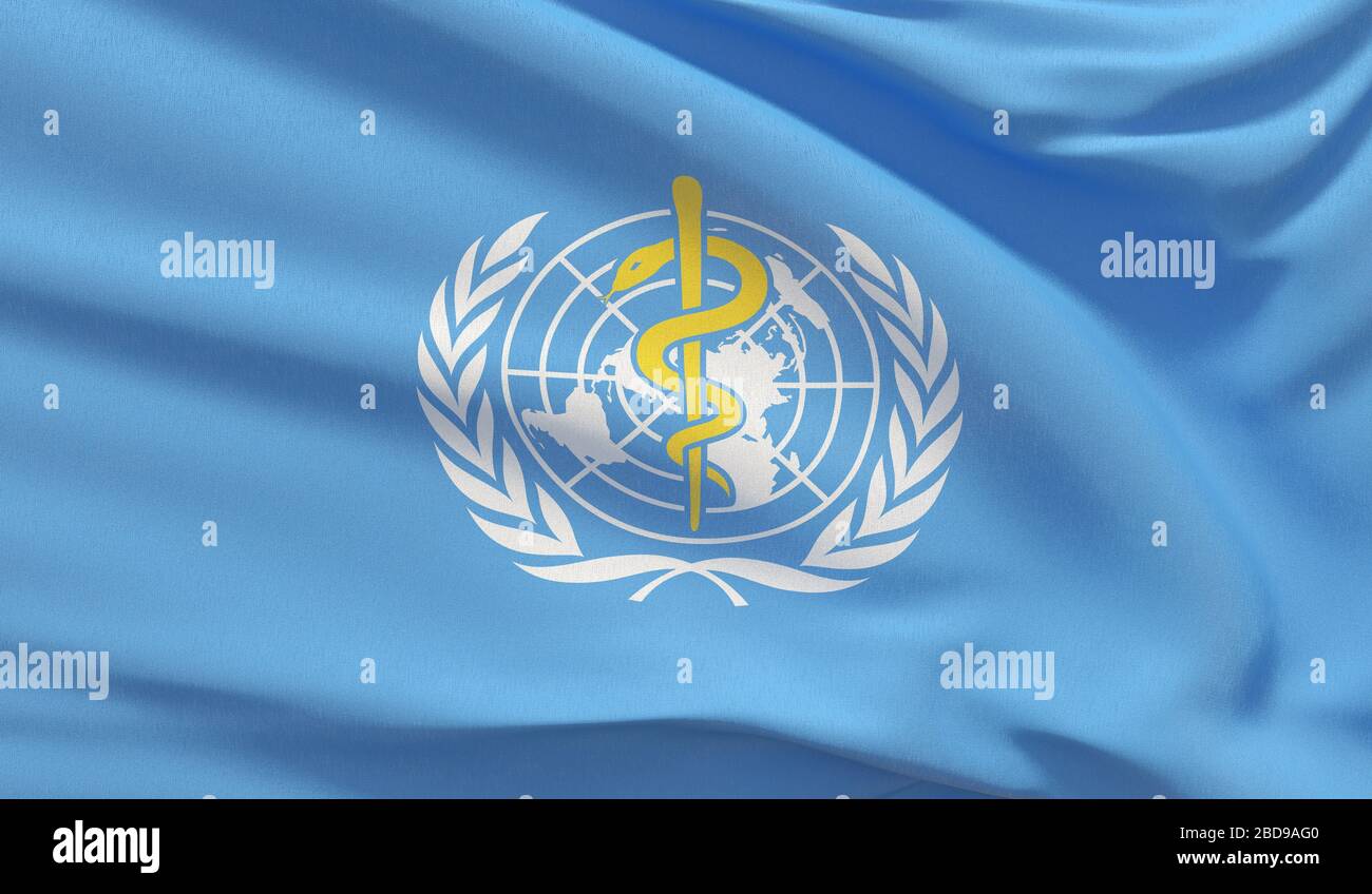 Waving national flag of The World Health Organization WHO. 3D