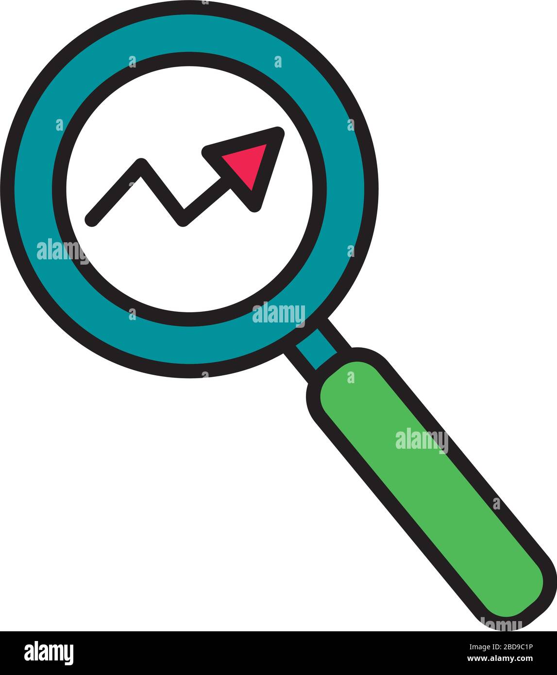 arrow statistics with magnifying glass line and fill style Stock Vector ...