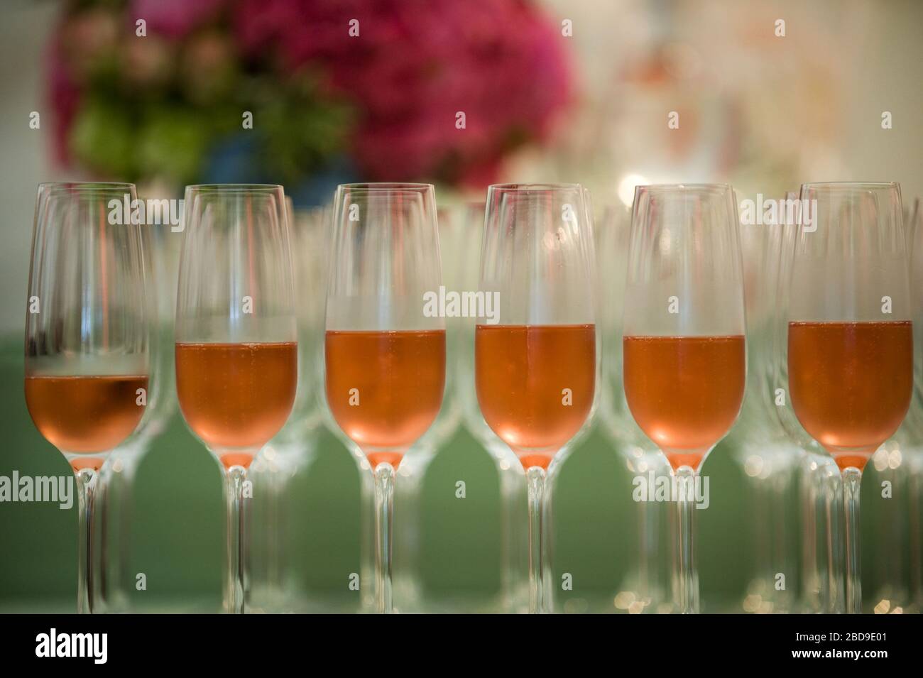 Glasses of champagne at a wedding banquet Stock Photo