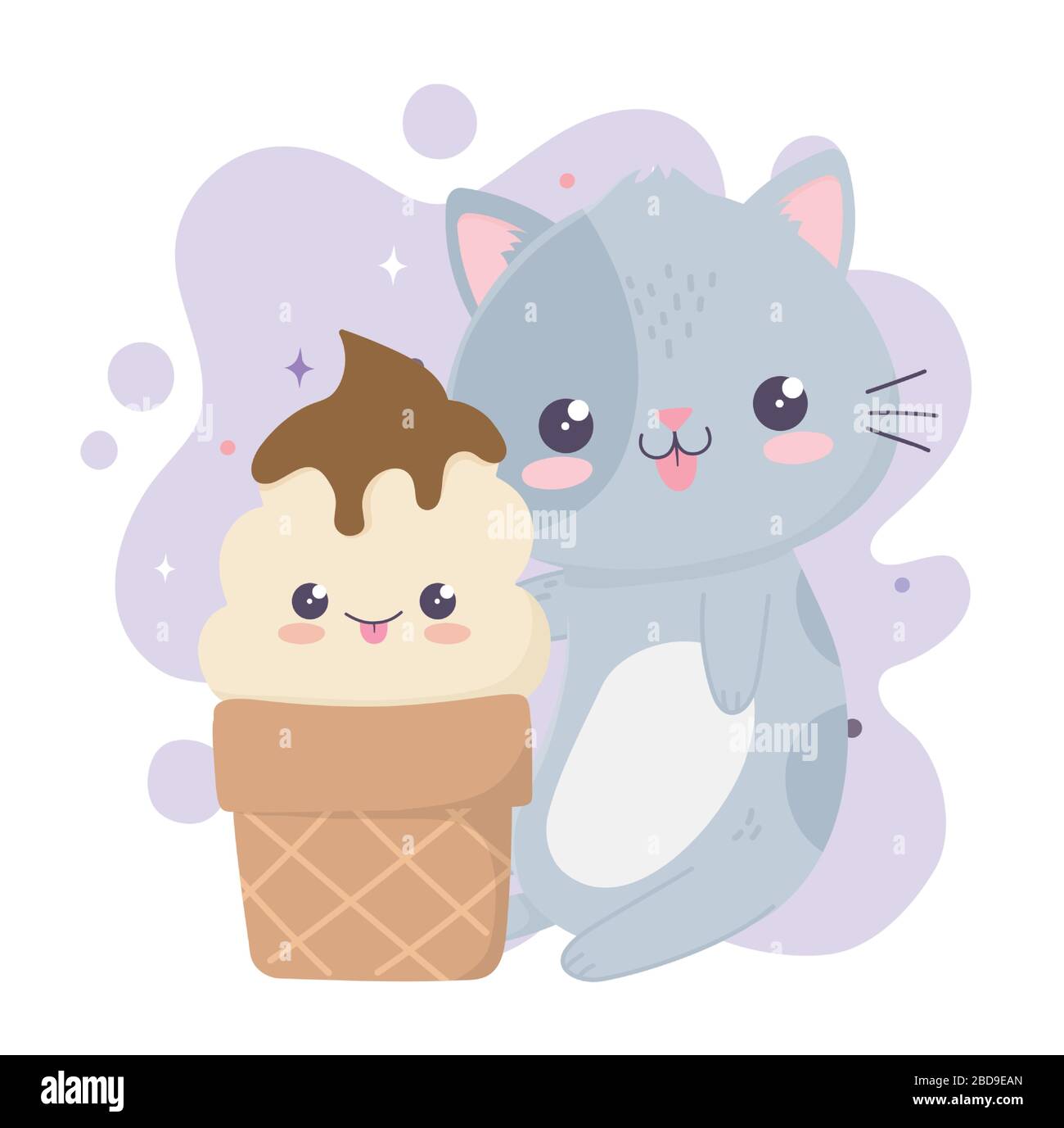 cute little cat with ice cream kawaii cartoon character vector ...