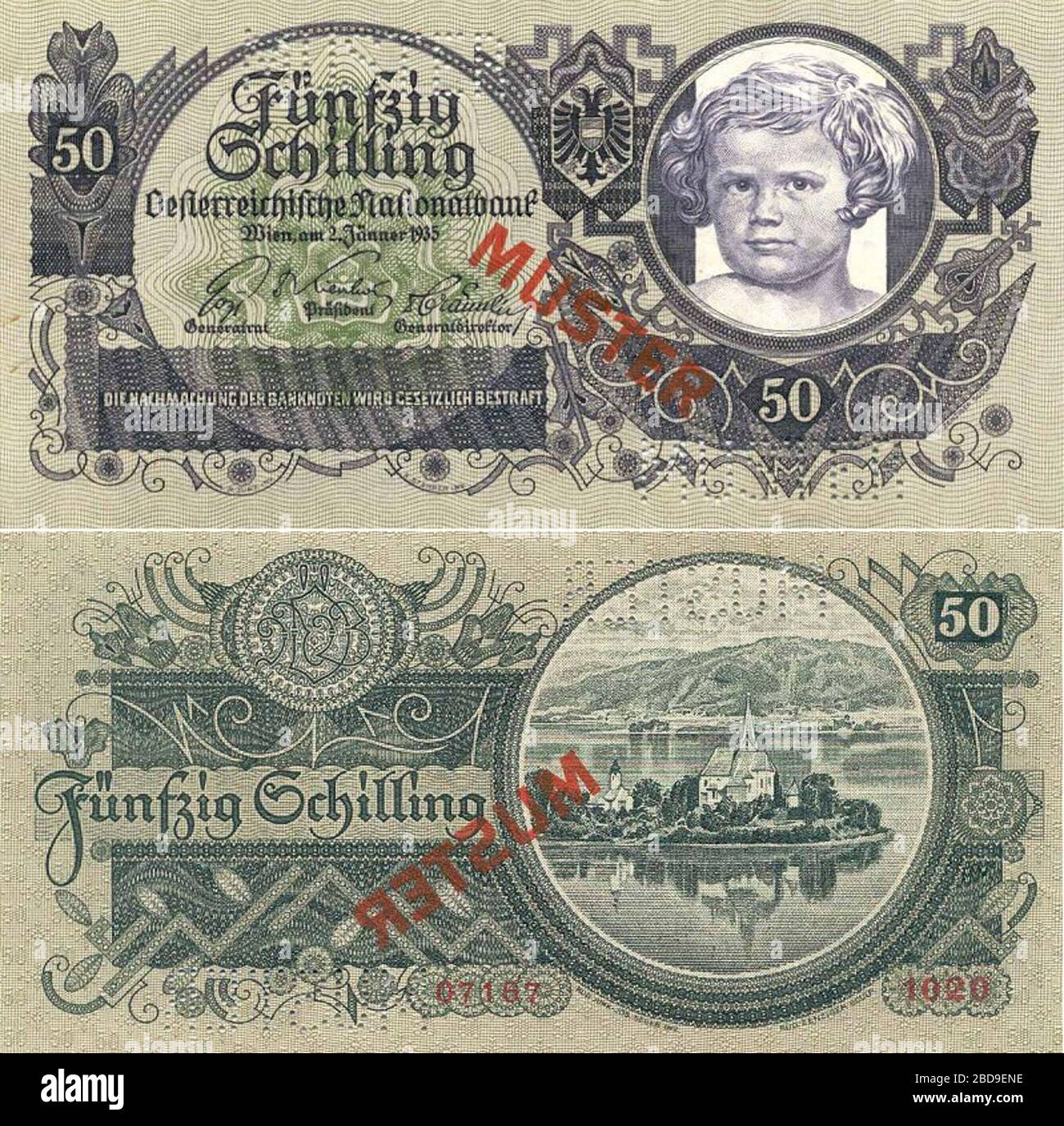 'English: 50 Schilling banknote first issued 8.6.1936 Deutsch: 50 Schilling; 2 January 1935; http://www.banknoteworld.com/countries/austria2.html; Österreichische Nationalbank; ' Stock Photo
