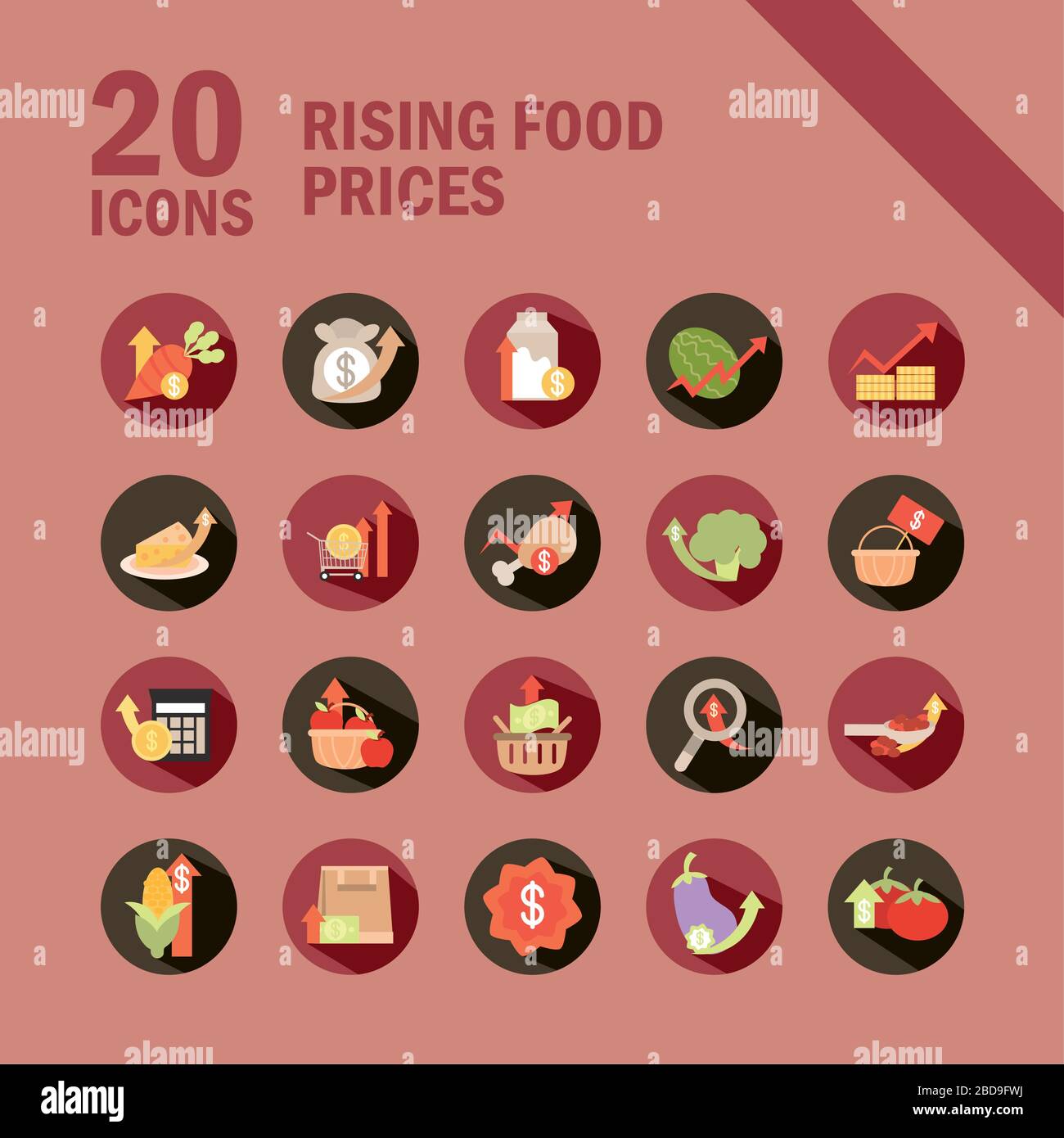 rising food prices, market commerce economy crisis icons set vector ...