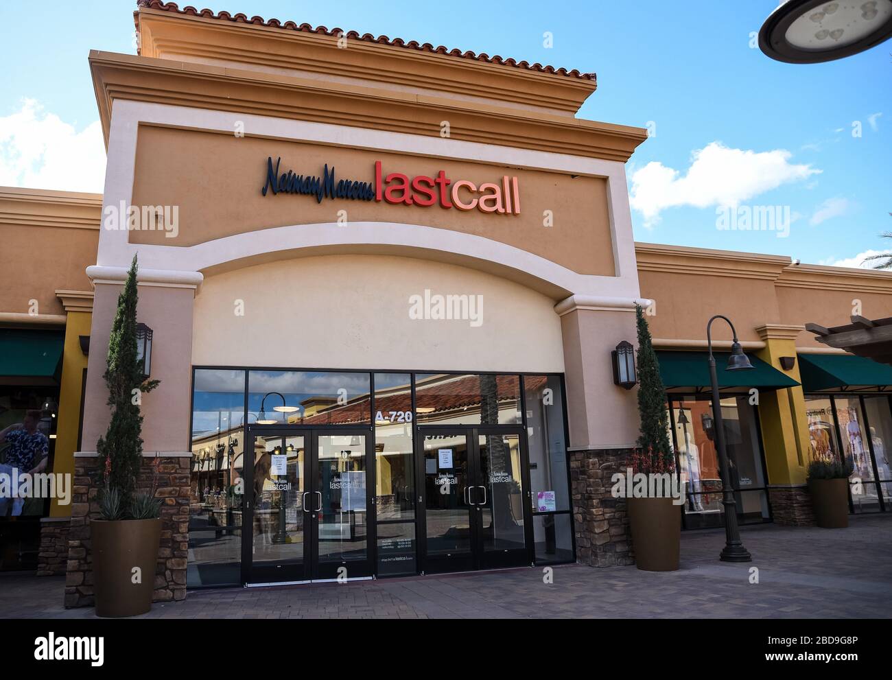 March 17, 2020: Neiman Marcus Last Call retail stores at the outdoor mall Cabazon Outlets are open but largely empty due to Covid-19 Corona virus in Cabazon, California John Green/CSM Stock Photo