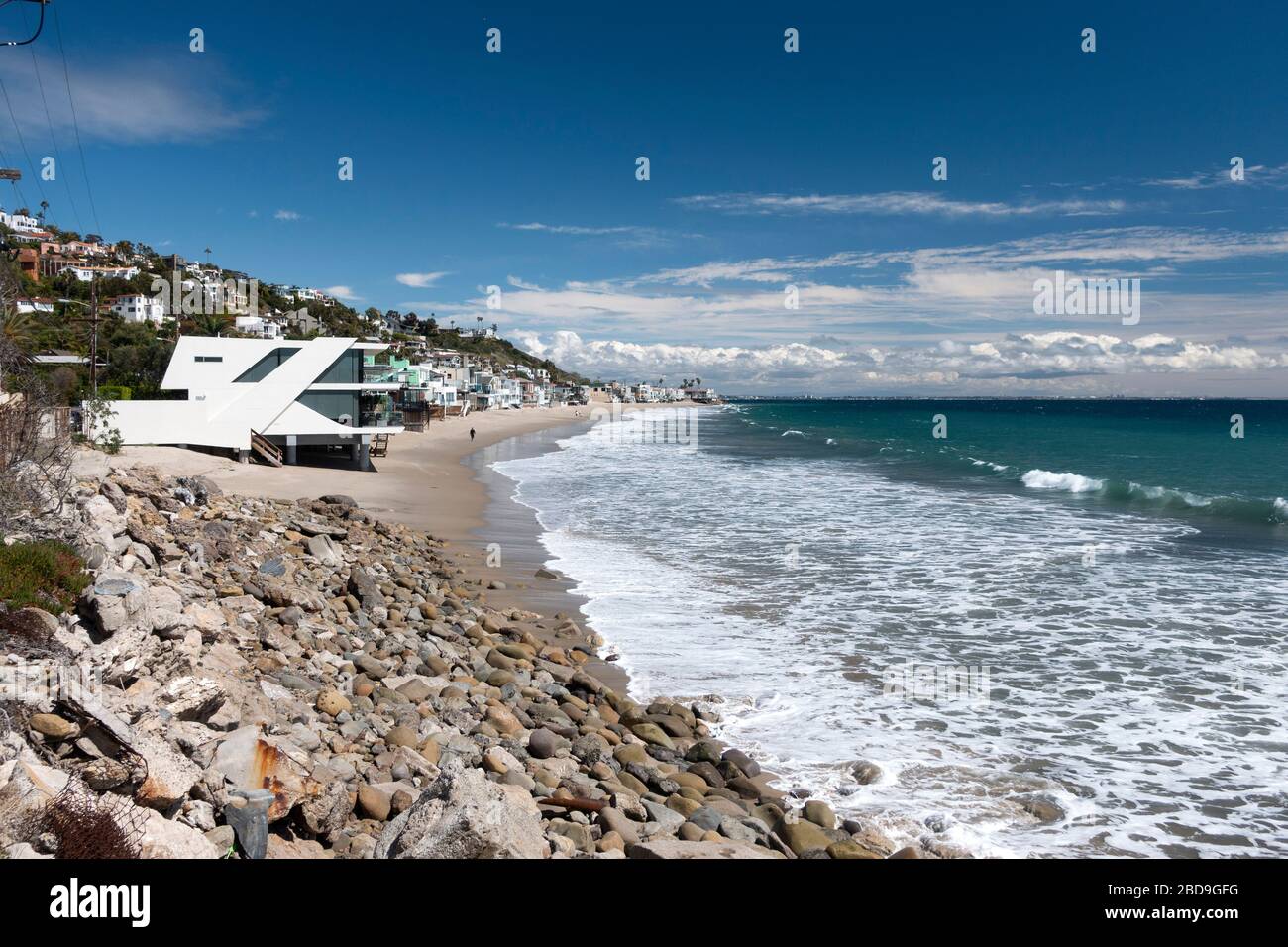 Homes along Pacific Coast Highway in Malibu, California in the summer Stock Photo