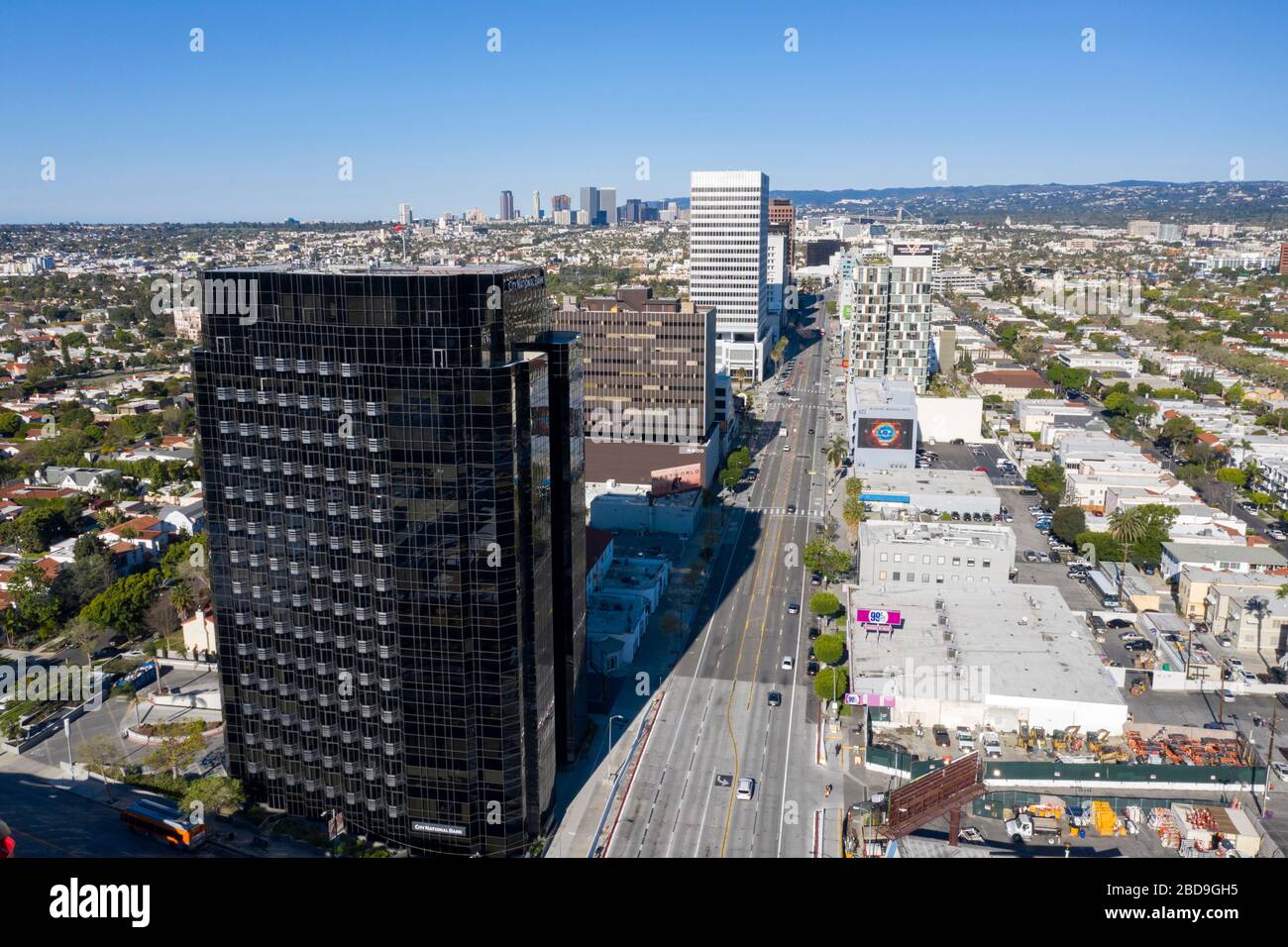 Aerial views of Mid-Wilshire Miracle Mile district of Los Angeles Stock Photo