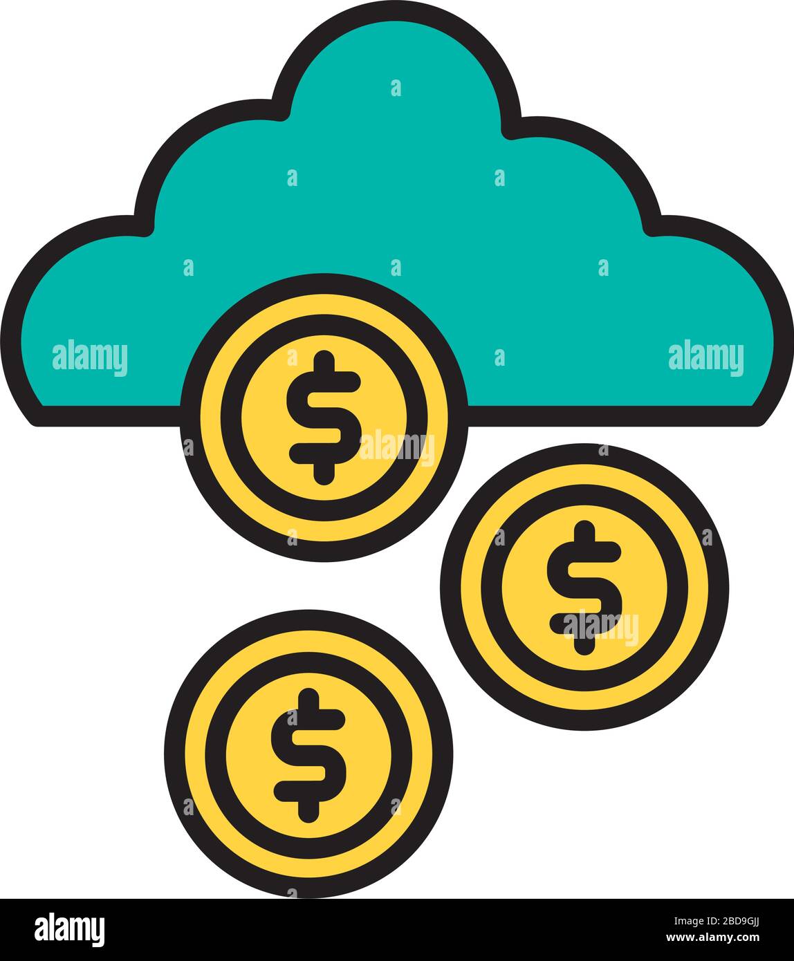 coins money dollar with cloud computing line and fill style Stock ...