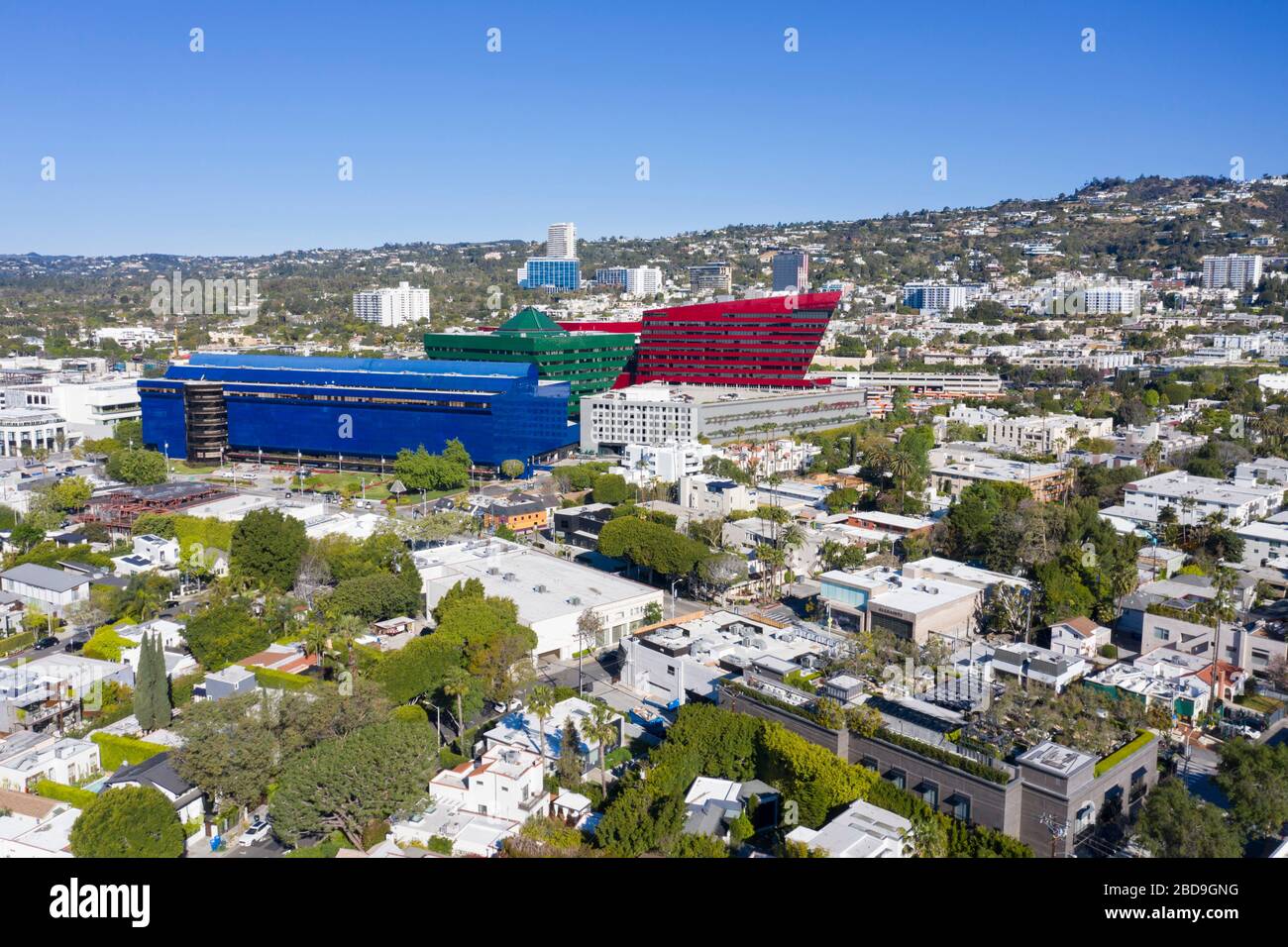 Aerial views above West Hollywood California Stock Photo