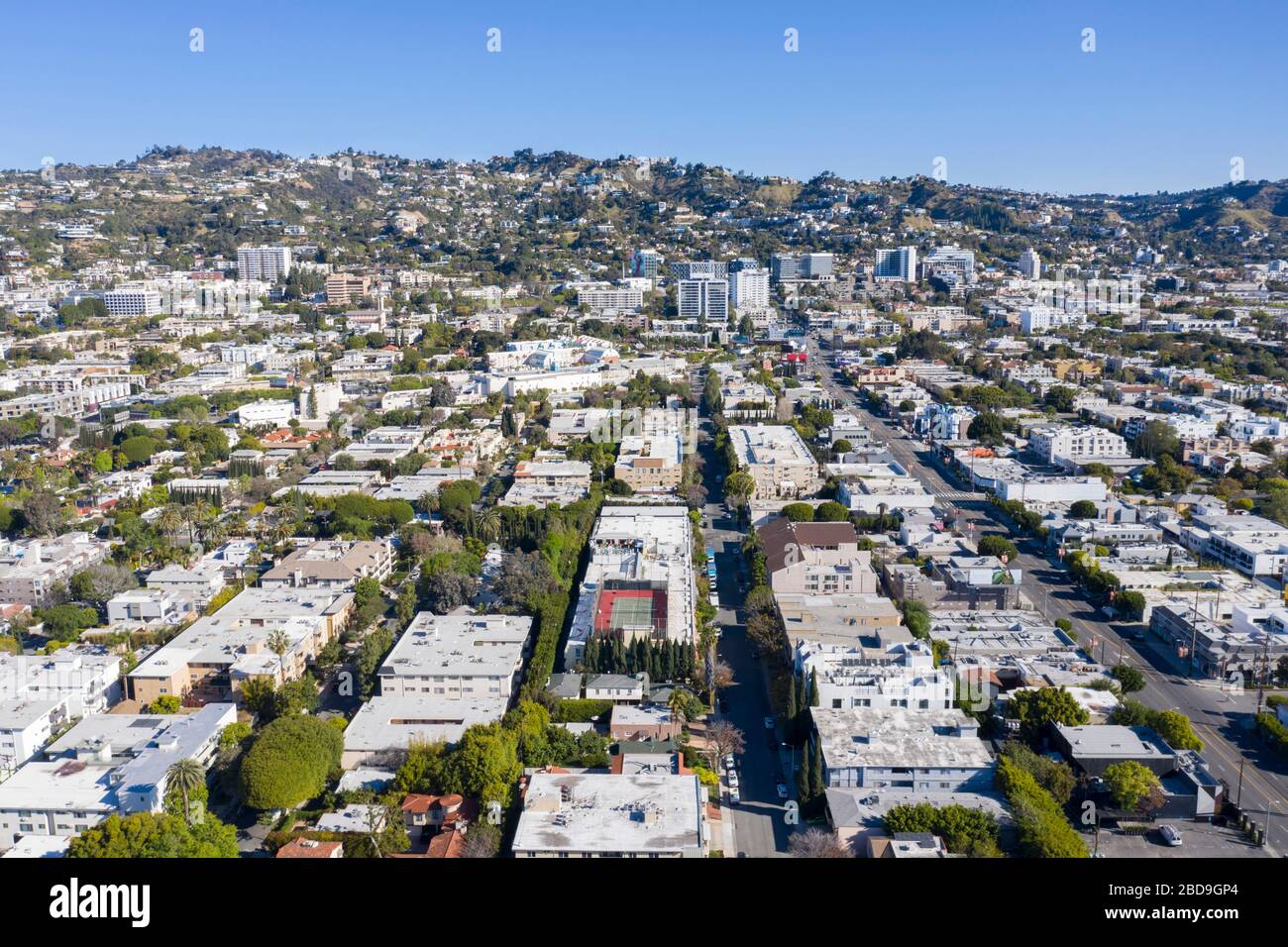 Aerial views above West Hollywood California Stock Photo