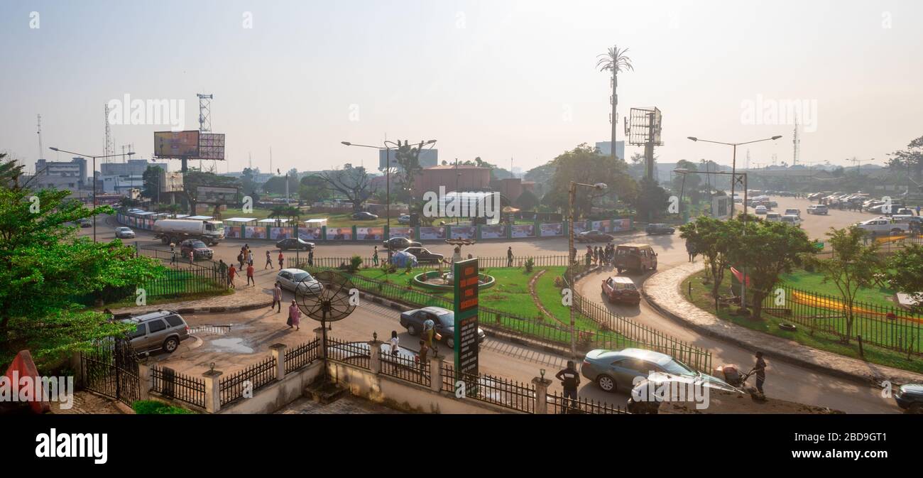 Landscape photo of Ring Road in Benin City, Edo State, Nigeria, West Africa Country Stock Photo