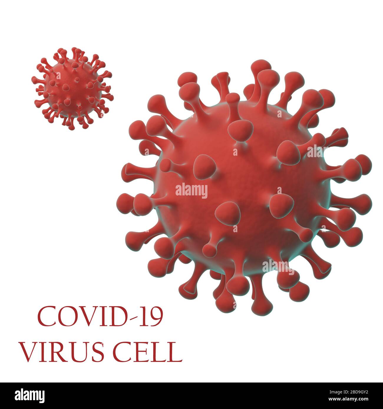 Red cell covid-19 virus cell isolated on white background. 3d illustration Stock Photo