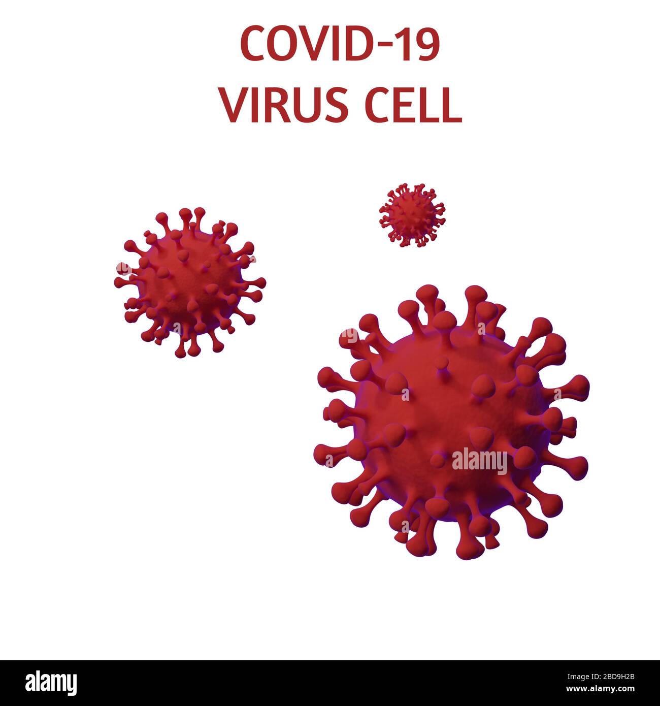 Red cell covid-19 virus cell isolated on white background. 3d illustration Stock Photo