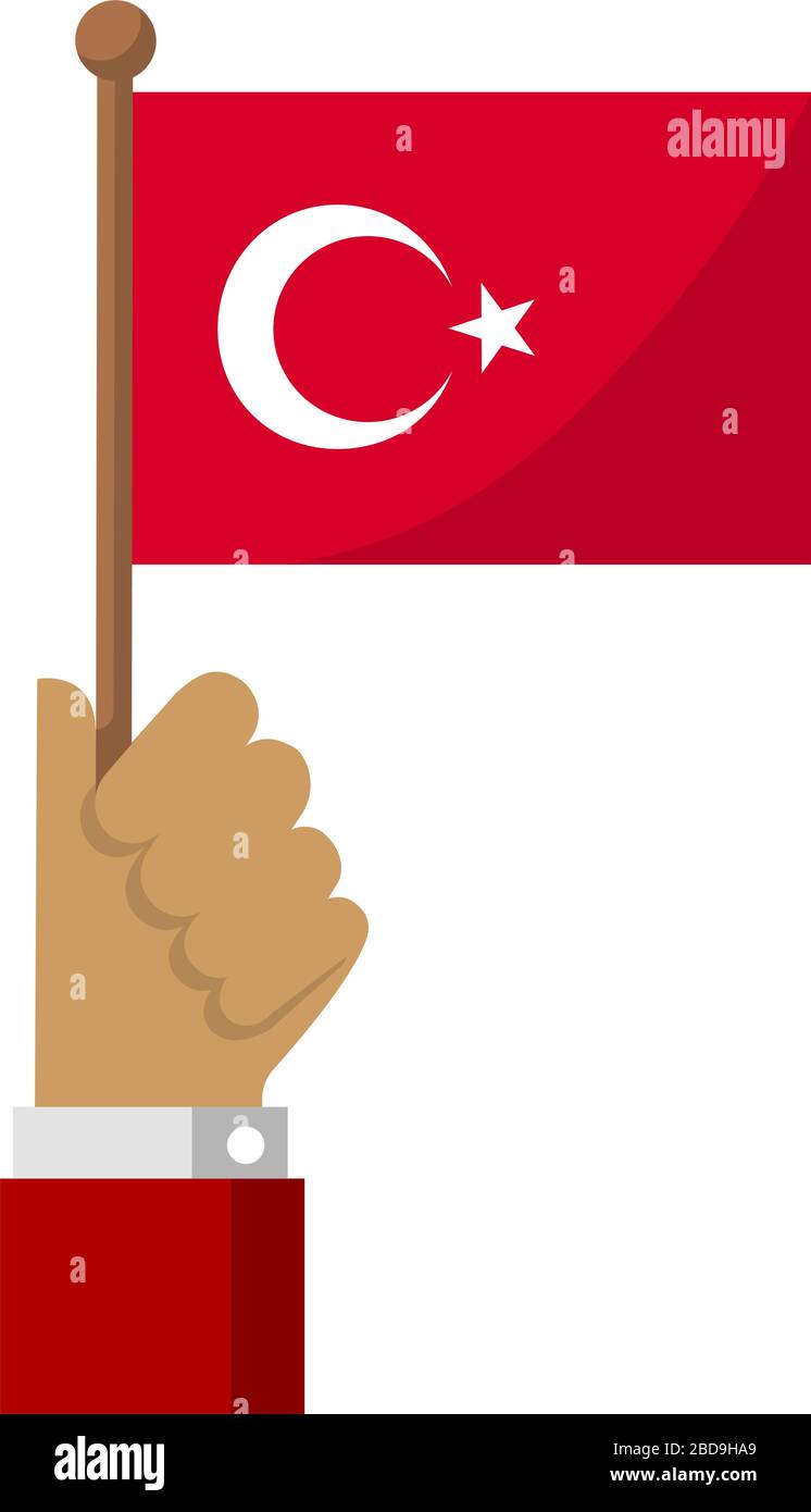 Holding the national flag in hand , flat vector illustration / Turkey Stock Vector