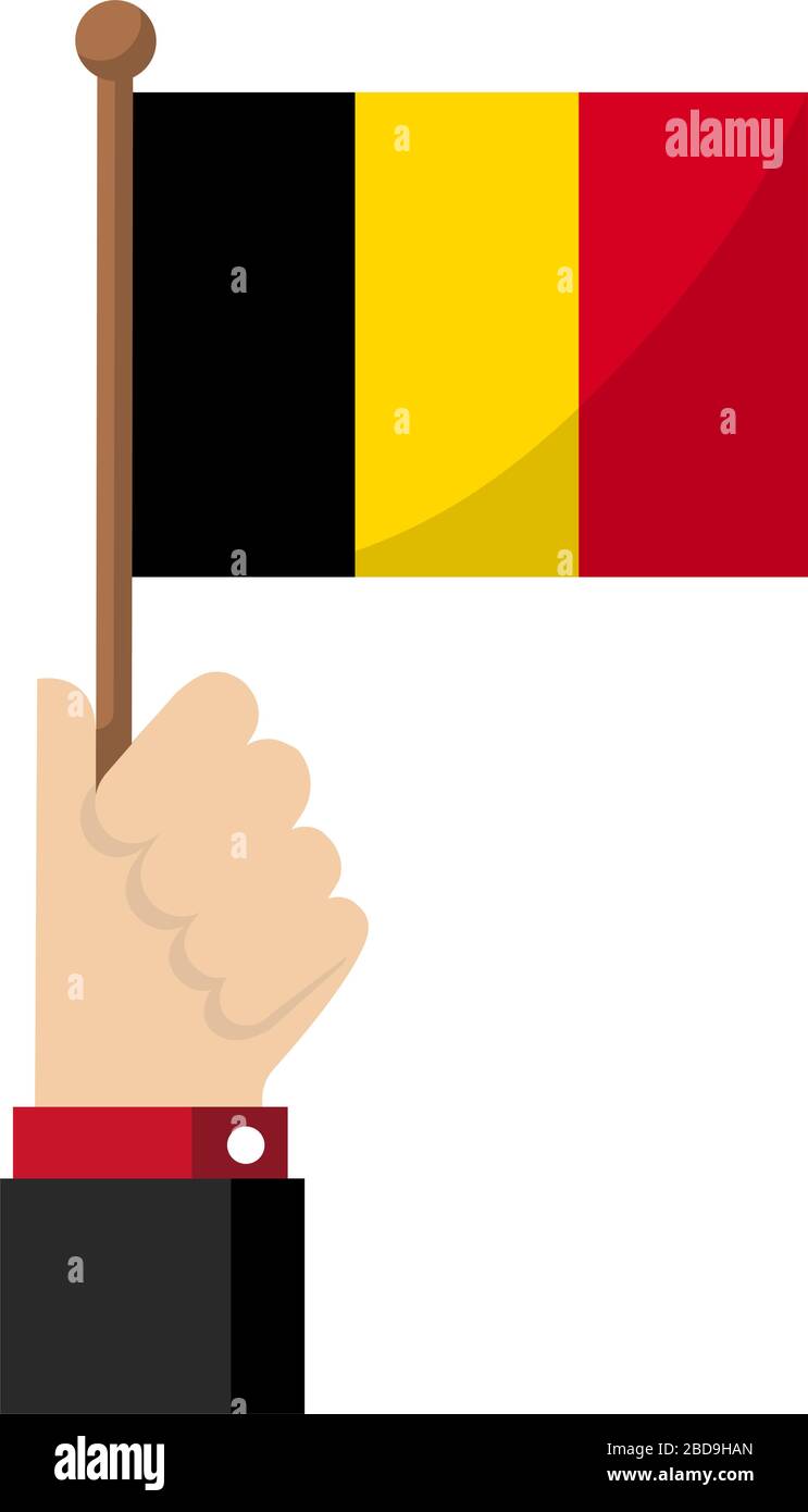 Holding the national flag in hand , flat vector illustration / Belgium ...