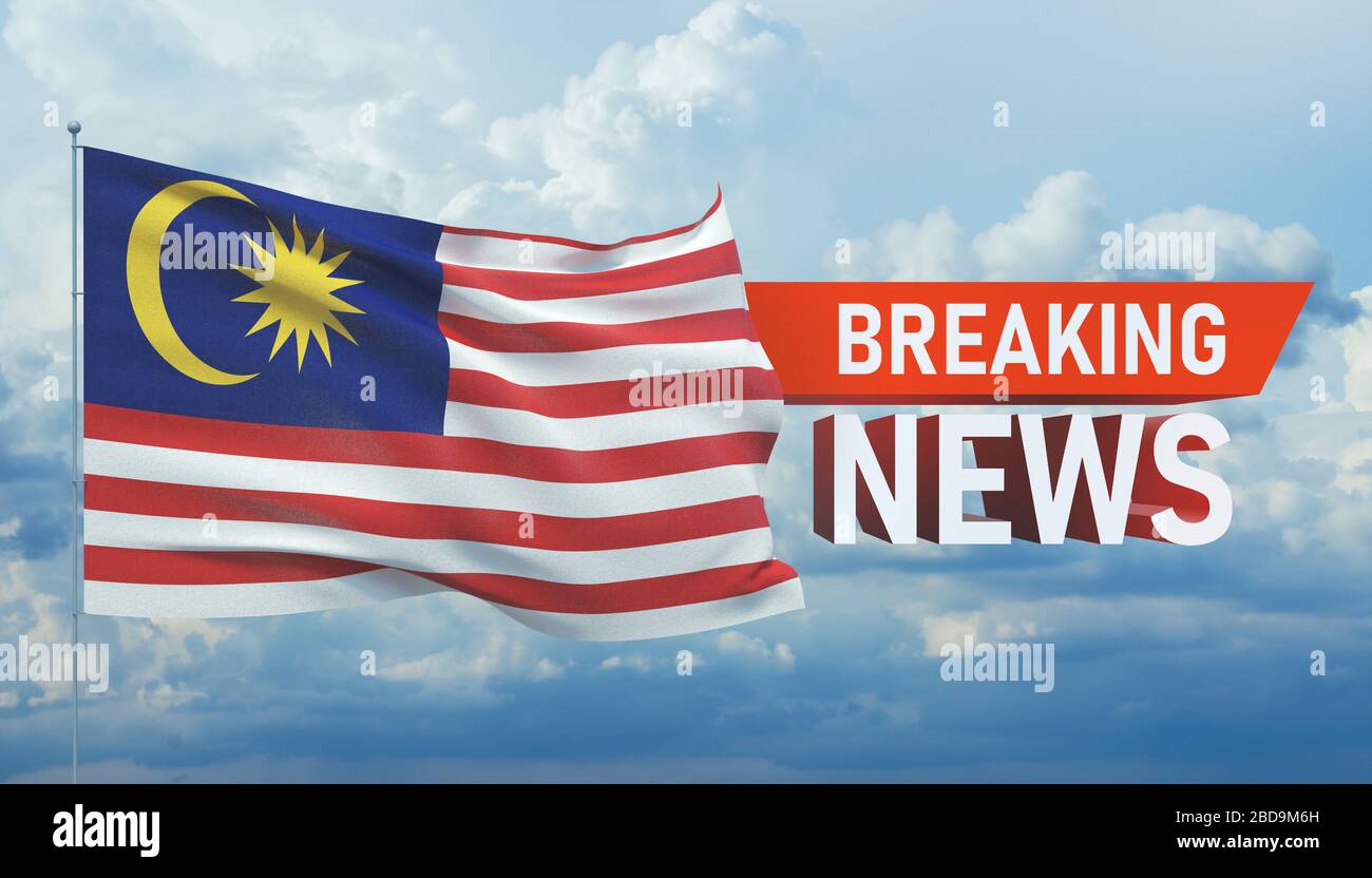 Breaking news. World news with backgorund waving national flag of 