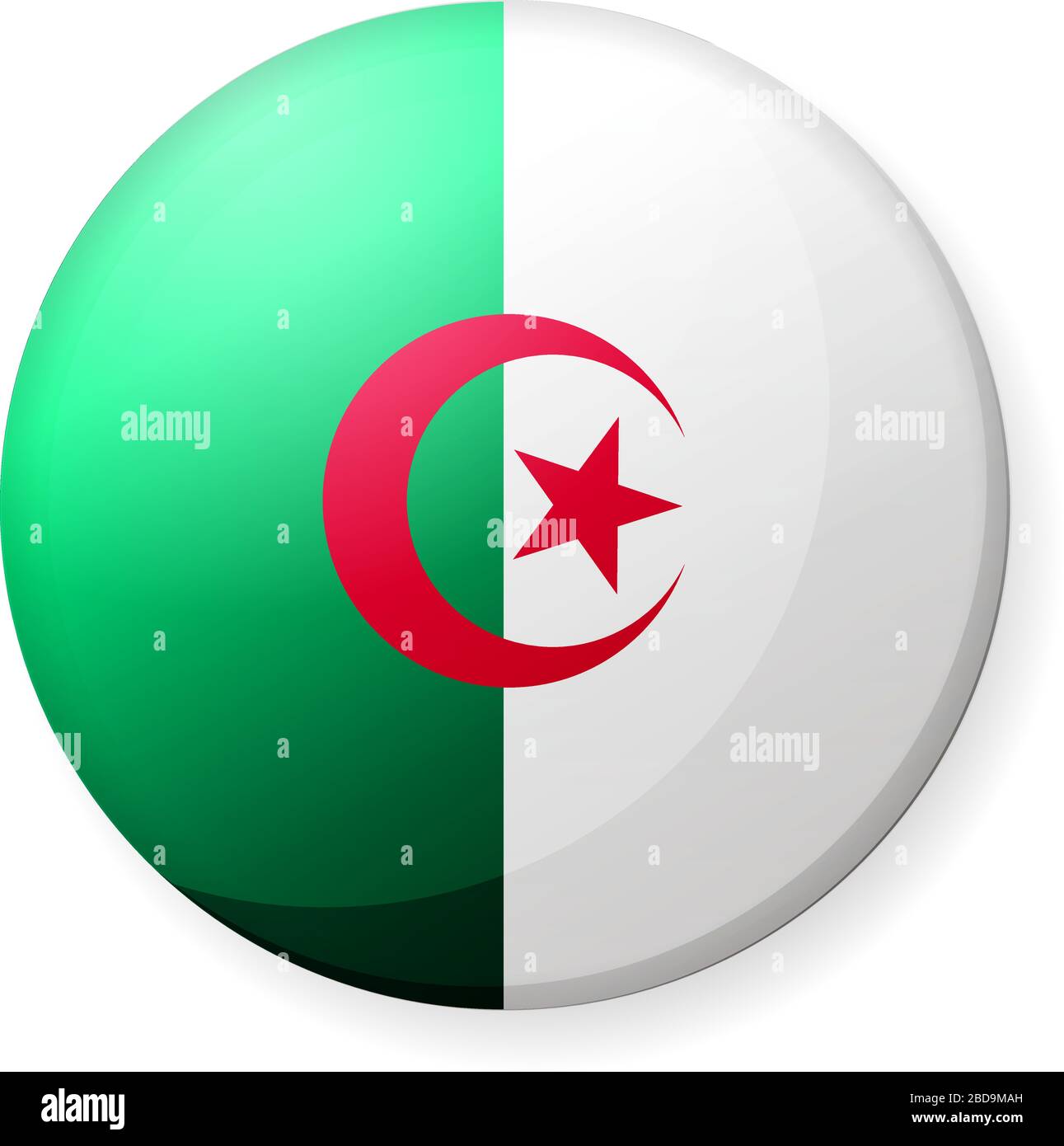 Circular country flag icon illustration ( button badge ) / Algeria Stock Vector