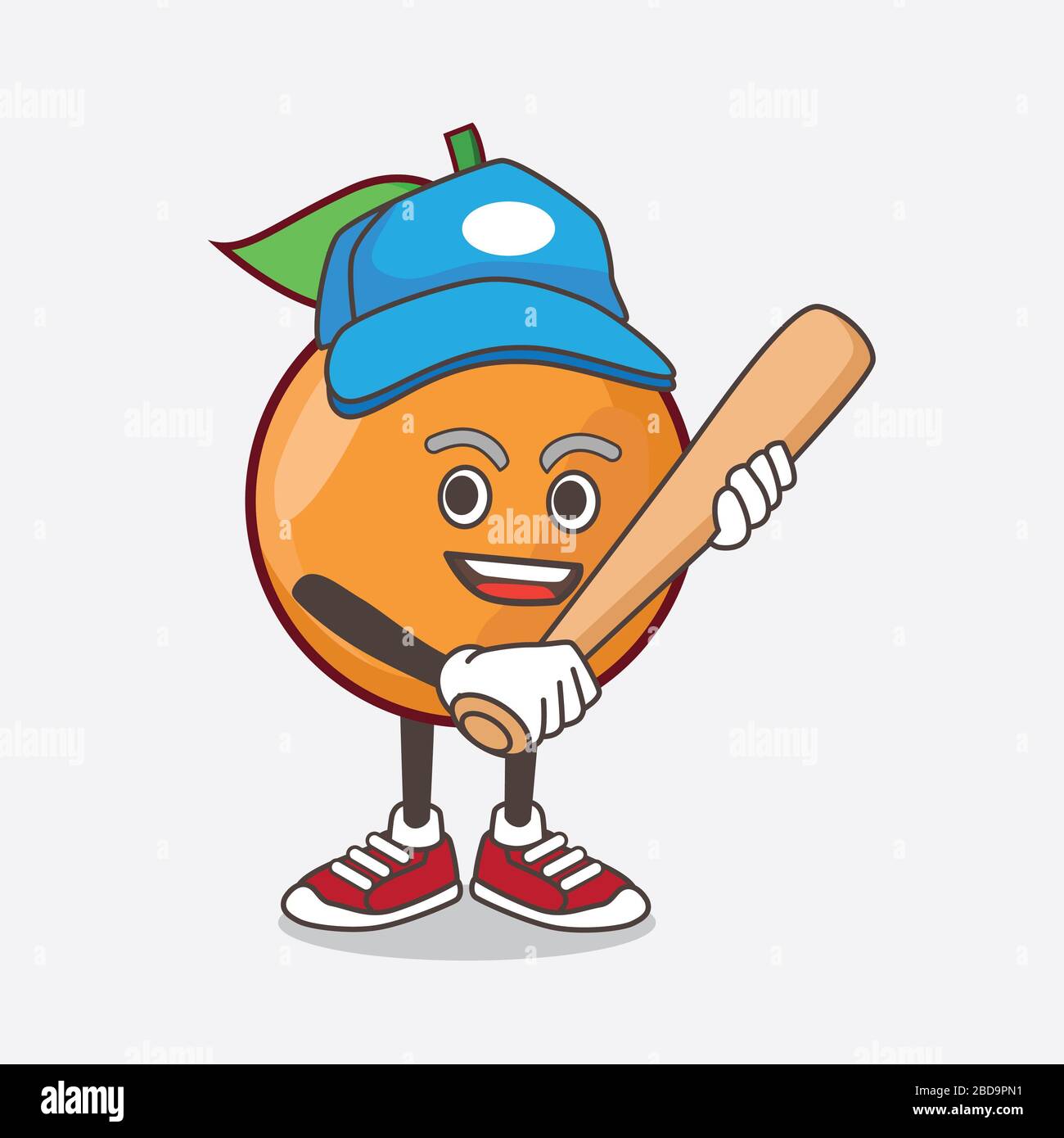 An illustration of Clementine Orange Fruit cartoon mascot character playing  baseball Stock Photo - Alamy