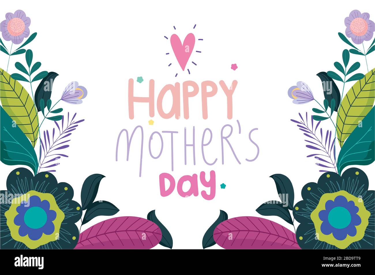 happy mothers day, flowers heart love leaves decoration card design ...