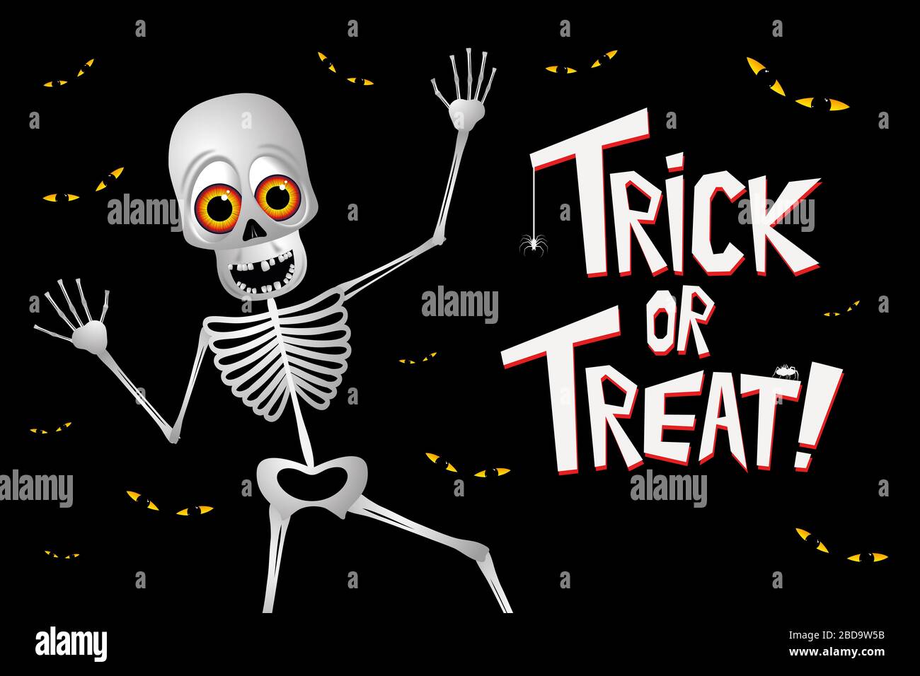 Happy Halloween trick or treat poster with a skeleton Stock Photo