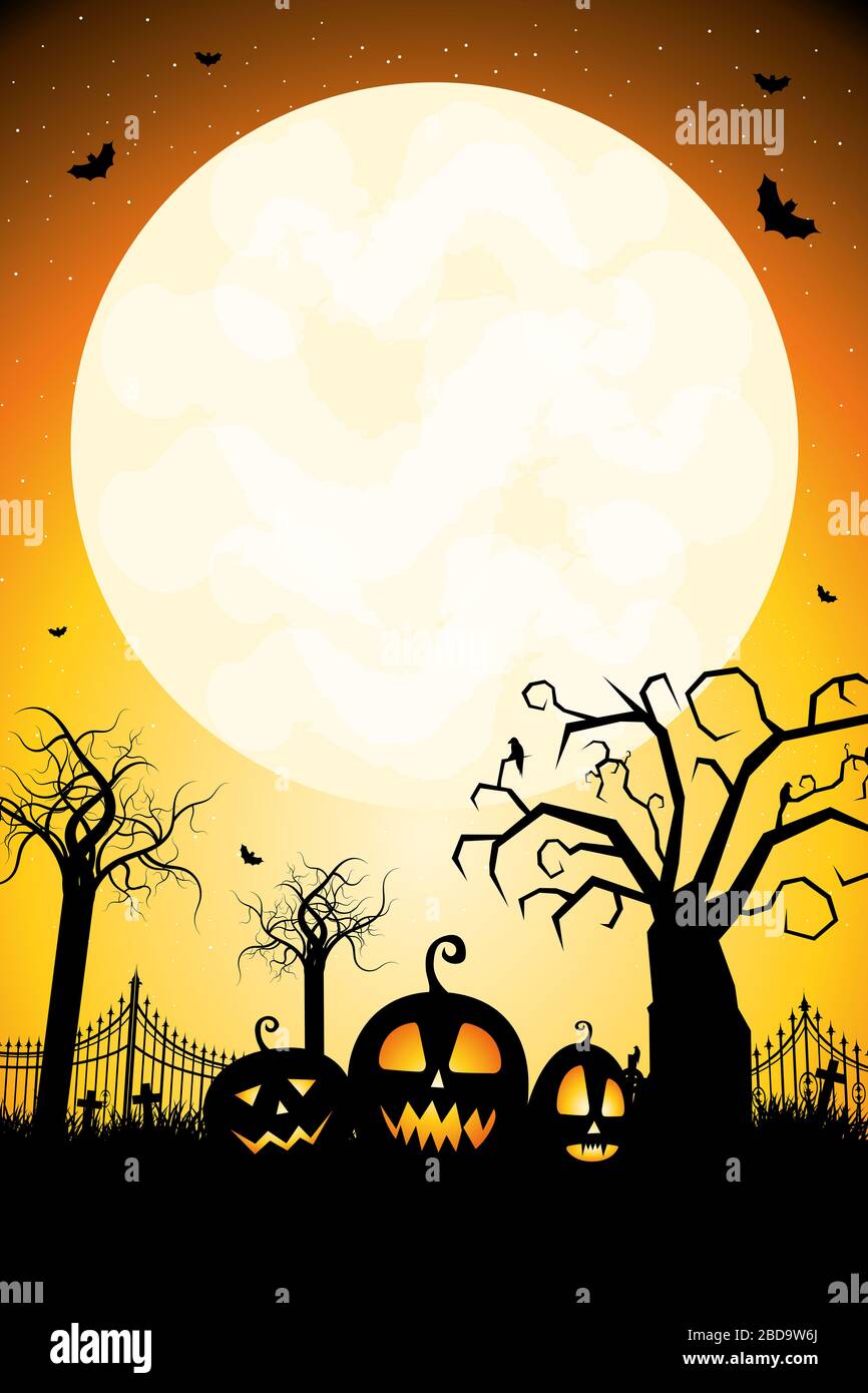 Halloween poster template with pumpkins (jack-o-lanterns) Stock Photo