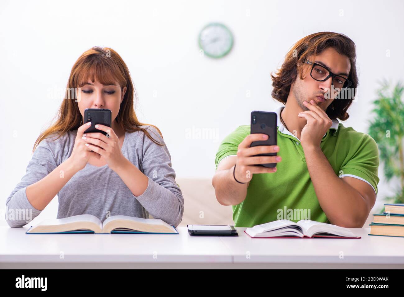 Students in gadget dependency concept Stock Photo