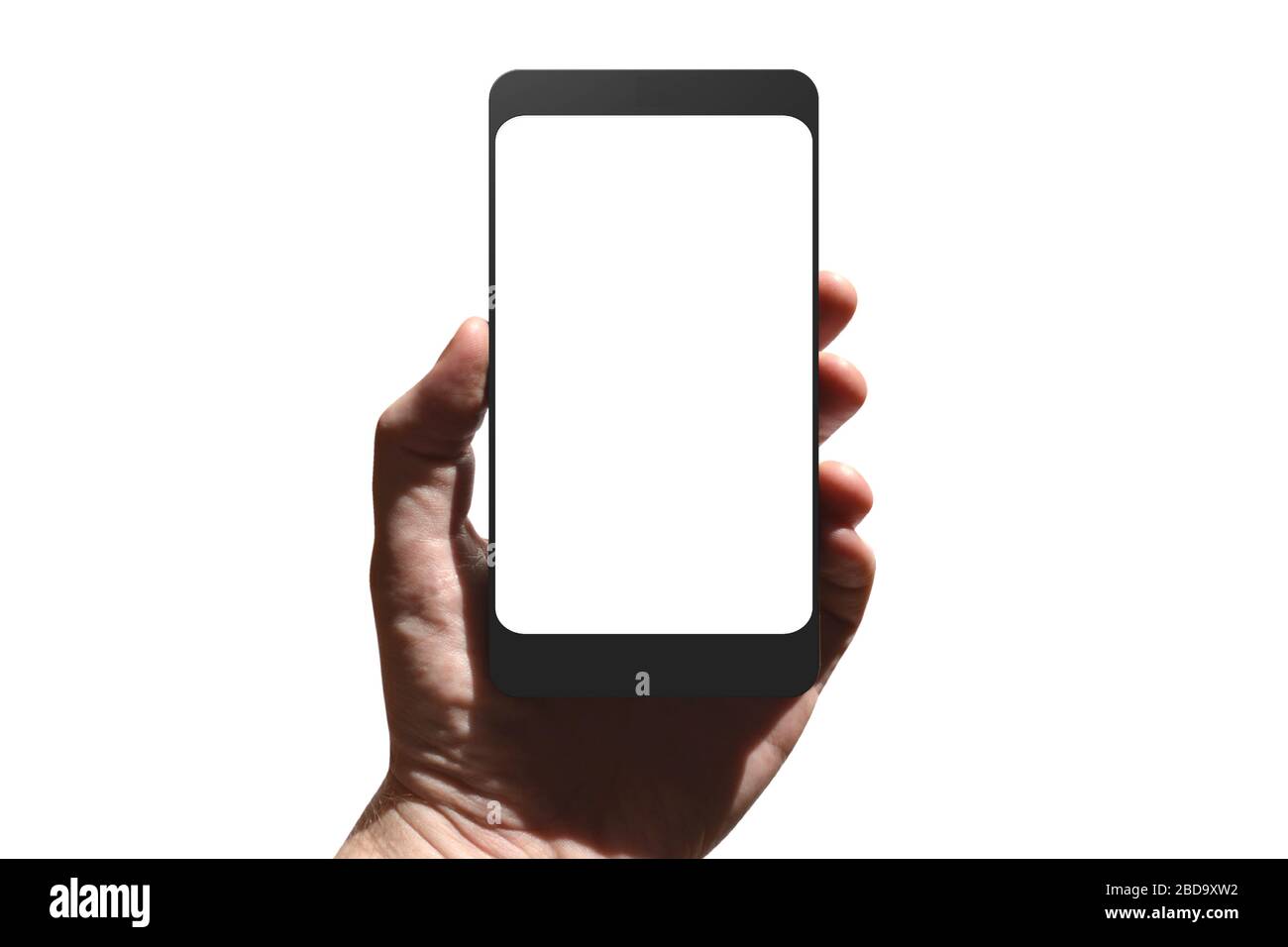 Hand holding smartphone, white background Stock Photo - Alamy