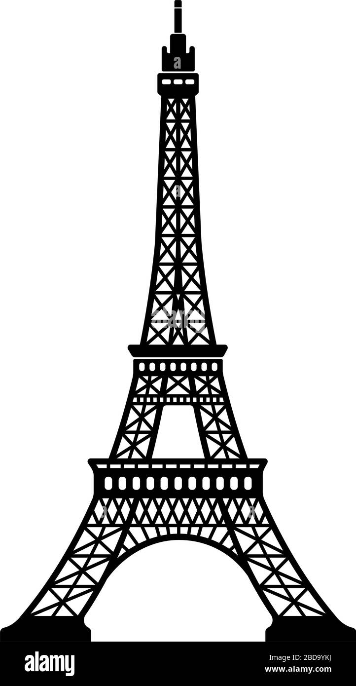 Eiffel tower - France , Paris / World famous buildings monochrome vector illustration. Stock Vector