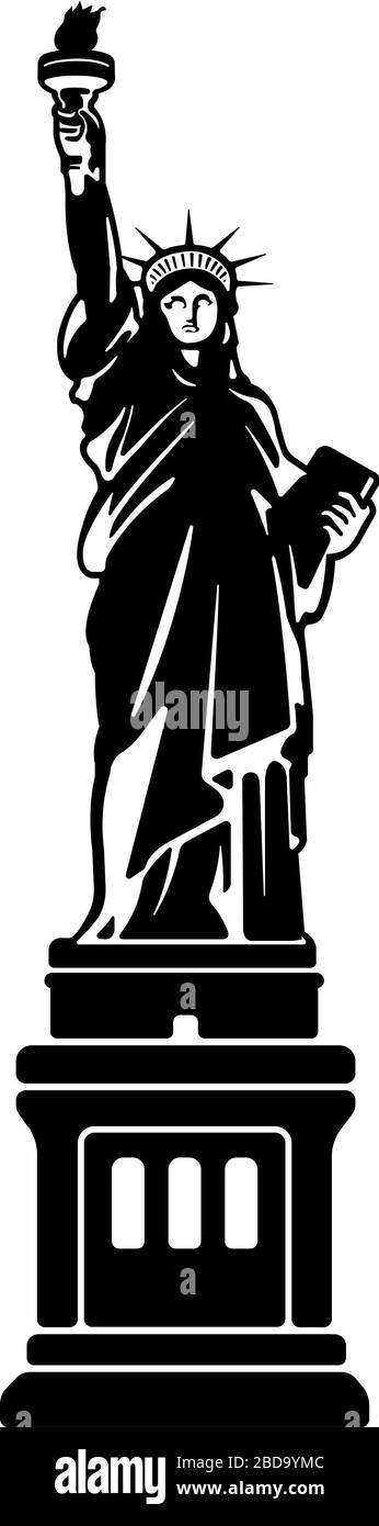 Statue of liberty - USA, New York / World famous buildings monochrome vector illustration. Stock Vector