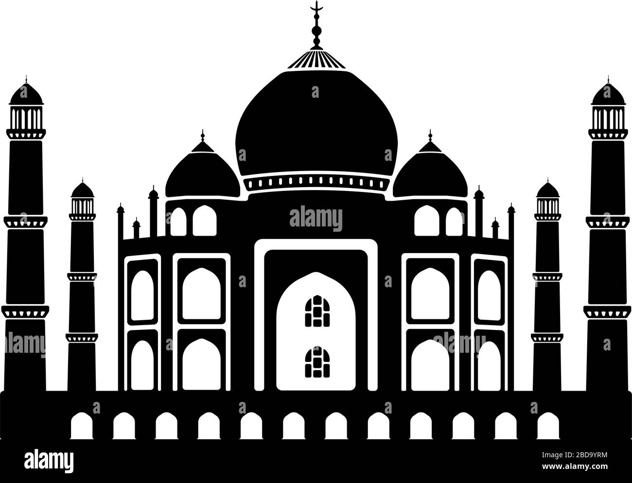 Taj Mahal - India / World famous buildings monochrome vector illustration. Stock Vector