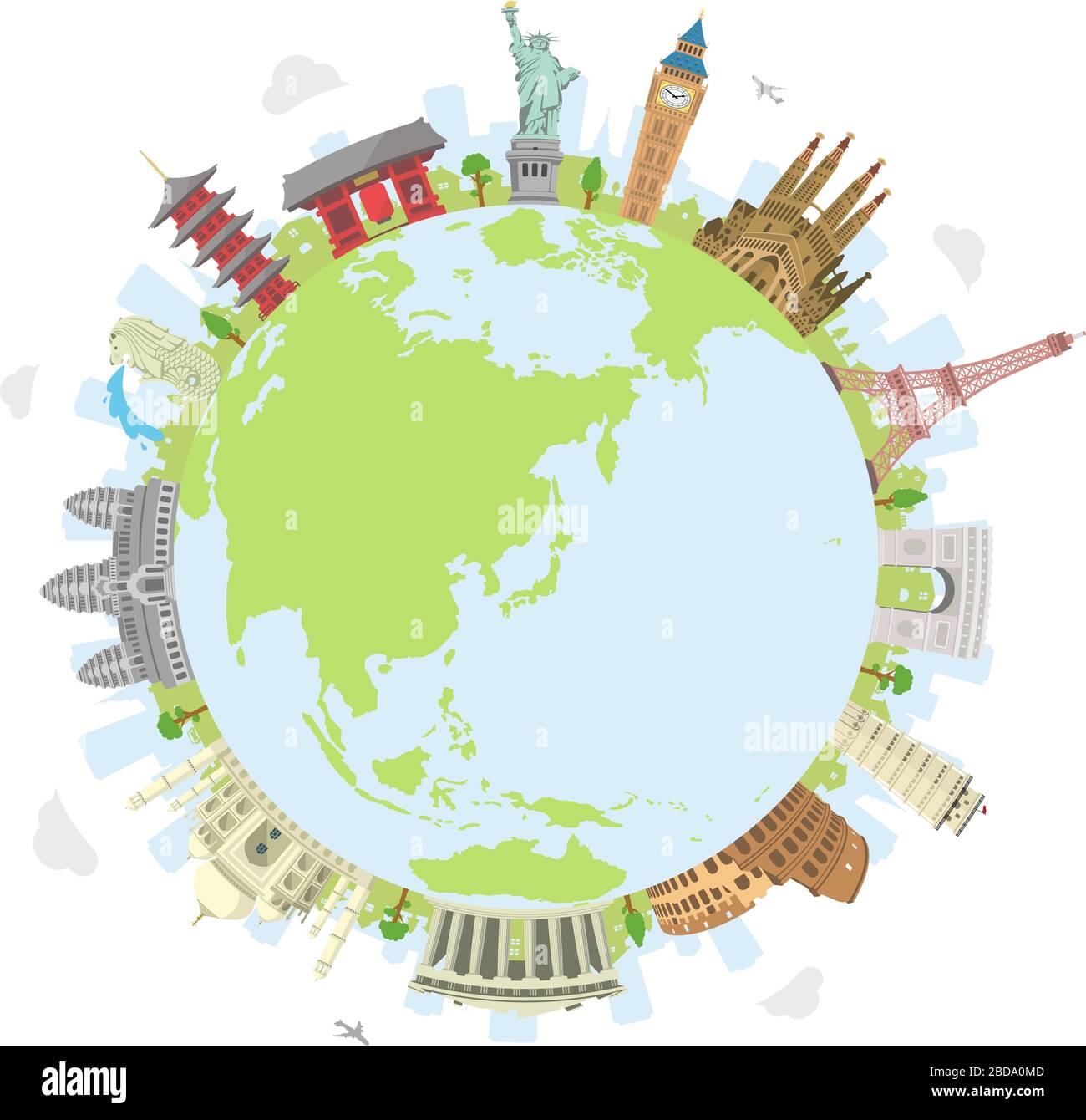 world travel circular vector illustration ( world famous buildings / world heritage ) / earth Stock Vector