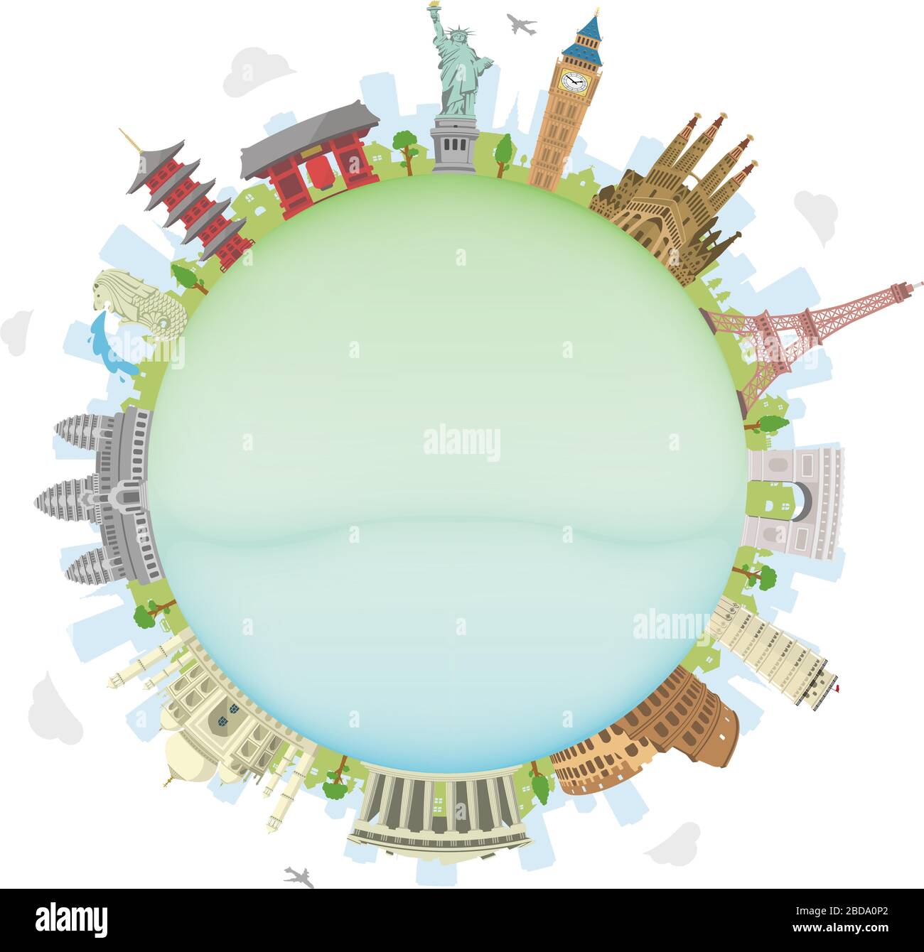 world travel circular vector illustration ( world famous buildings / world heritage ) / Soap bubble Stock Vector