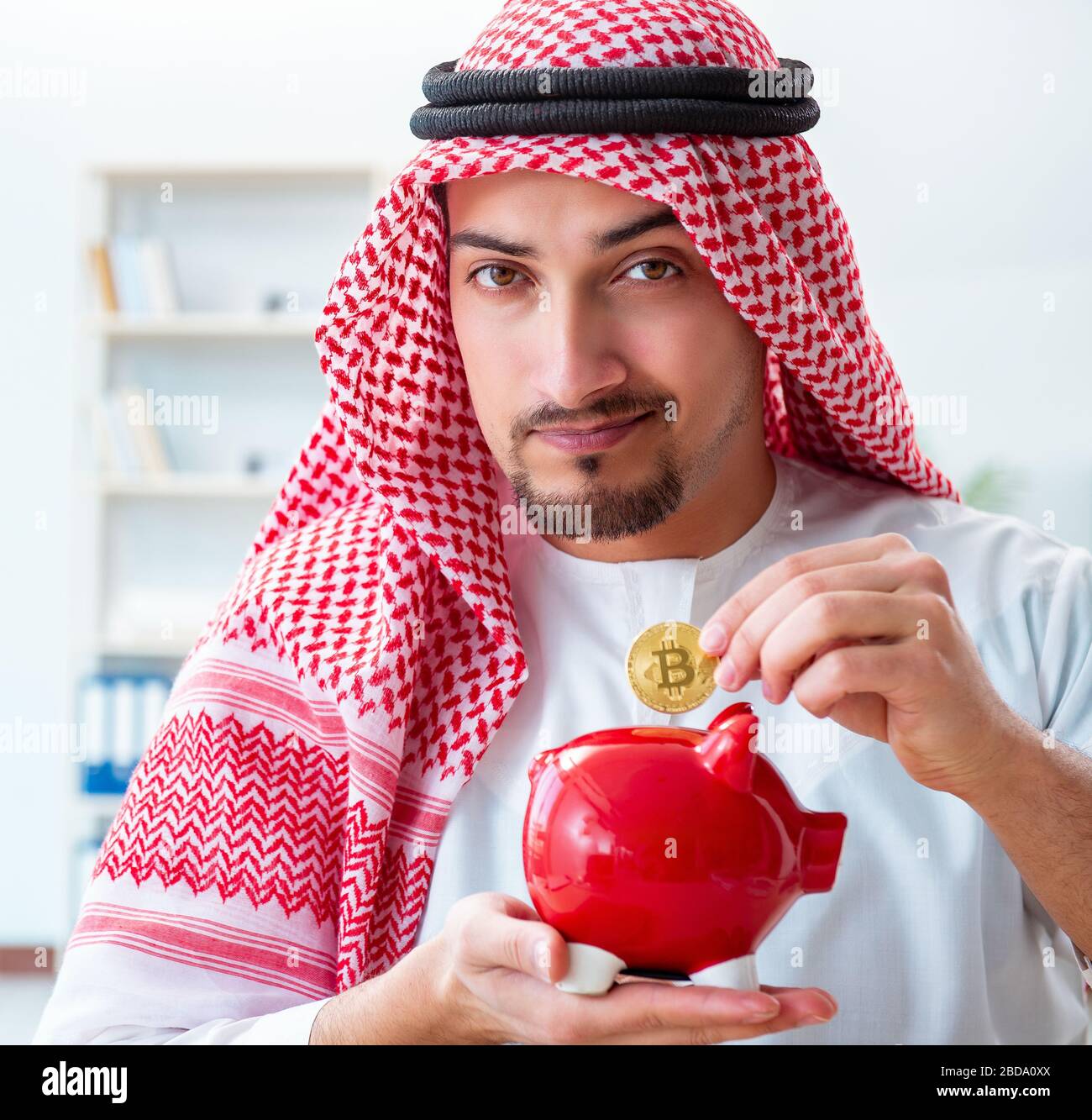 The arab man with bitcoin in cryptocurrency mining concept Stock Photo -  Alamy