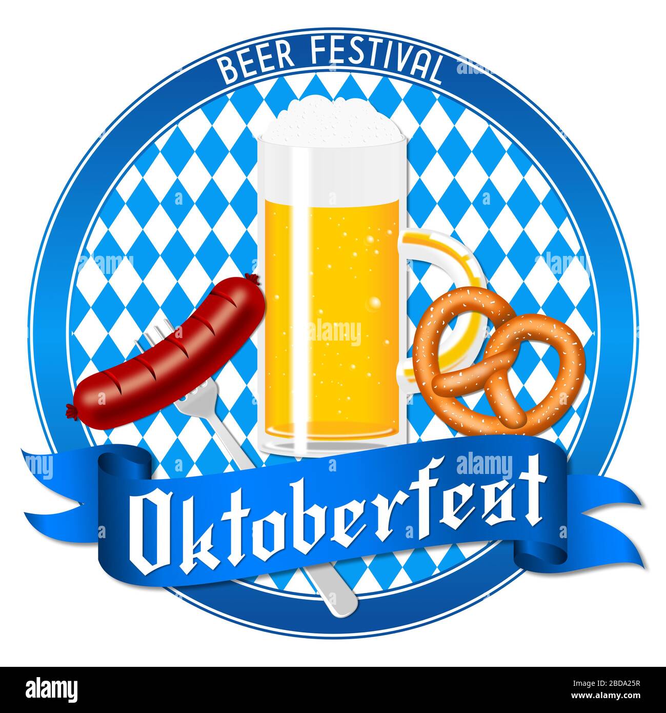 Oktoberfest illustration - beer, pretzel, sausage Stock Photo