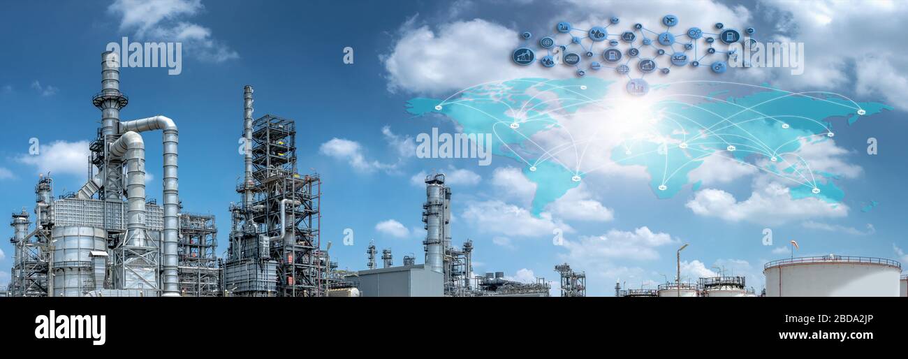 The oil refinery at industry zone. icons concept modern of fuel industrial network.The distillation process may cause pollution but does not have seve Stock Photo