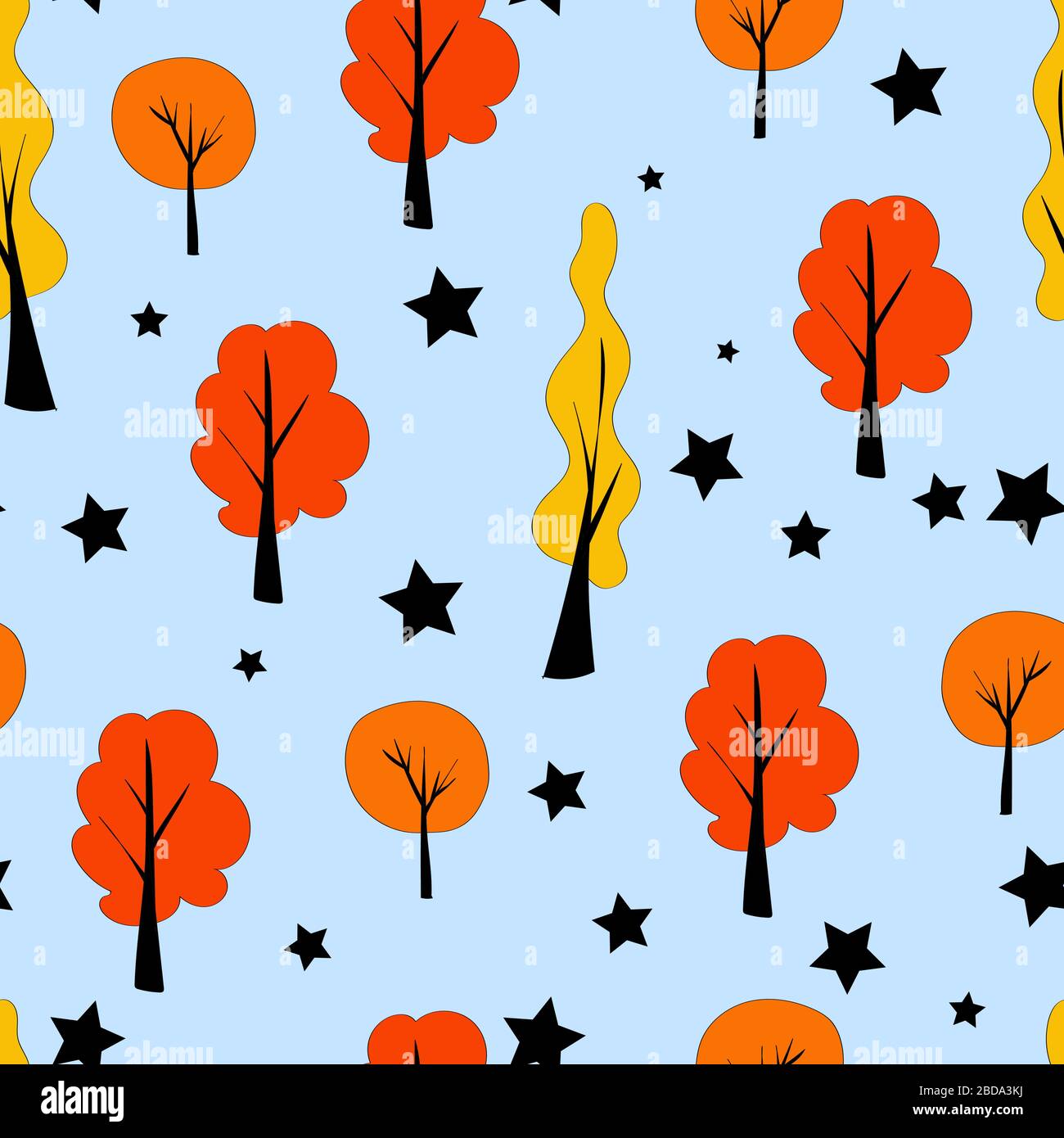 Seamless pattern in scandinavian style. Trees on a blue background. Kids style. Stock Vector