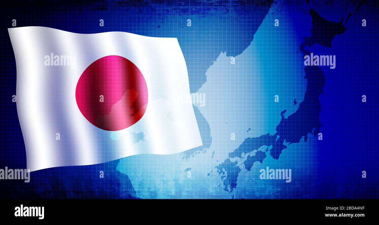Japanese national flag and east asia map / web banner background (text space) Stock Photo