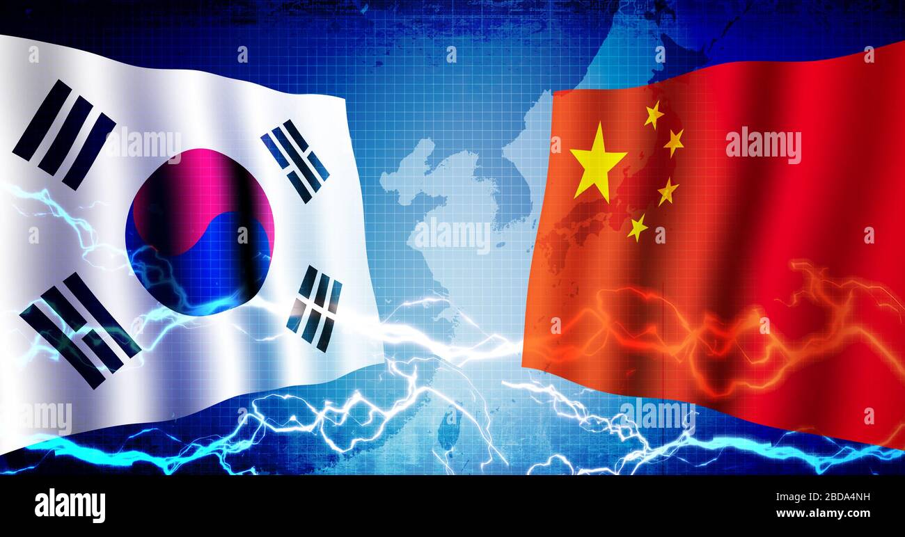 Political confrontation between South korea and china / web banner background illustration Stock Photo